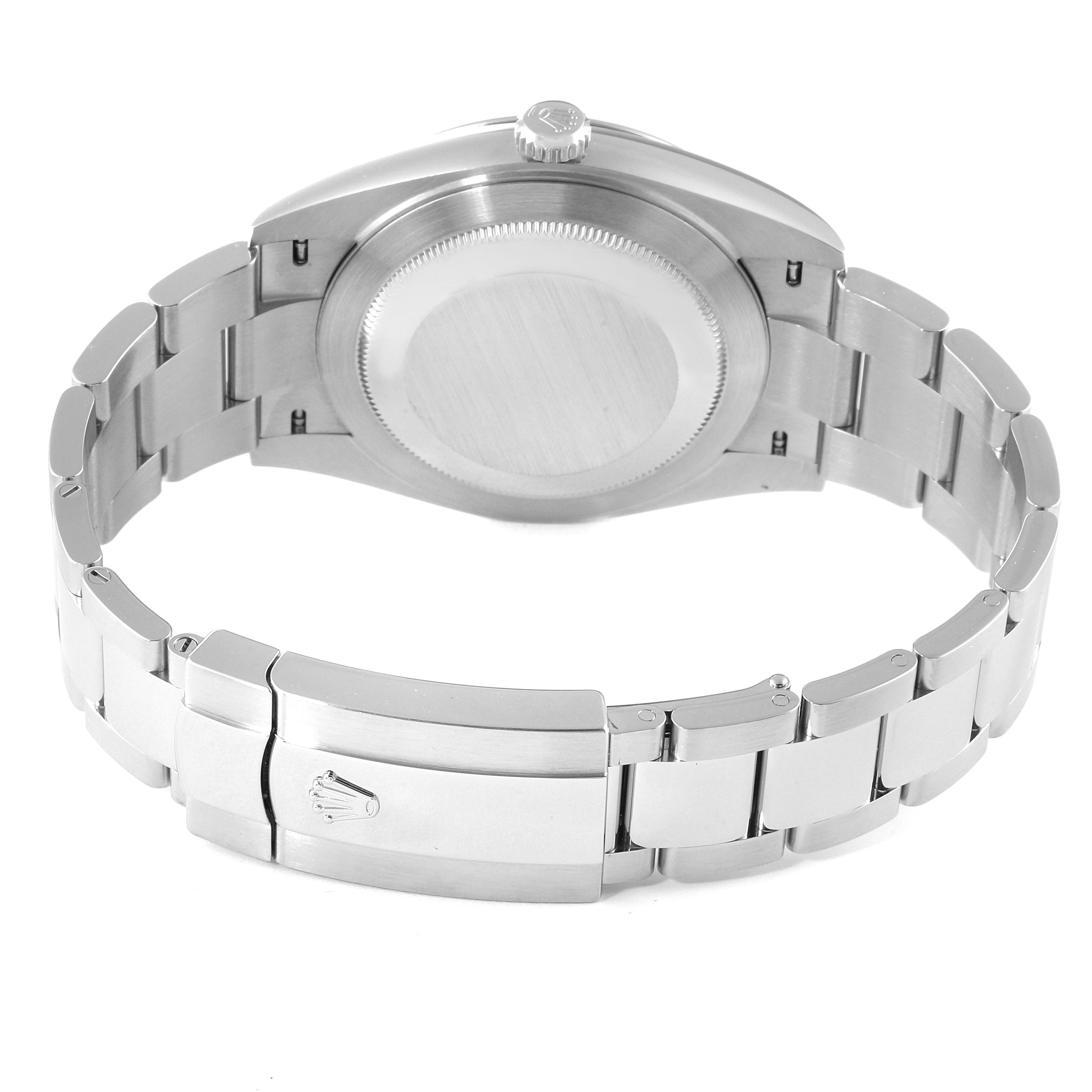 This image shows the back case and bracelet of a Rolex Datejust 41 126300 Men's Stainless Steel Grey Dial 126300 Men's Stainless Steel Grey Dial watch, viewed from a rear angle.