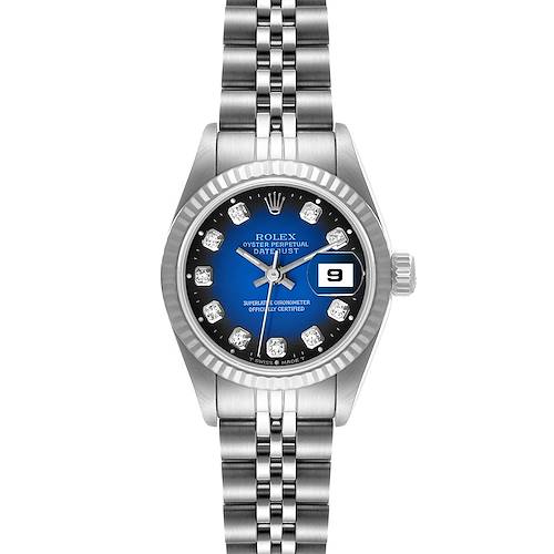 Photo of Rolex Datejust Ladies Steel 18k White Gold Blue Vignette Dial Watch 79174
