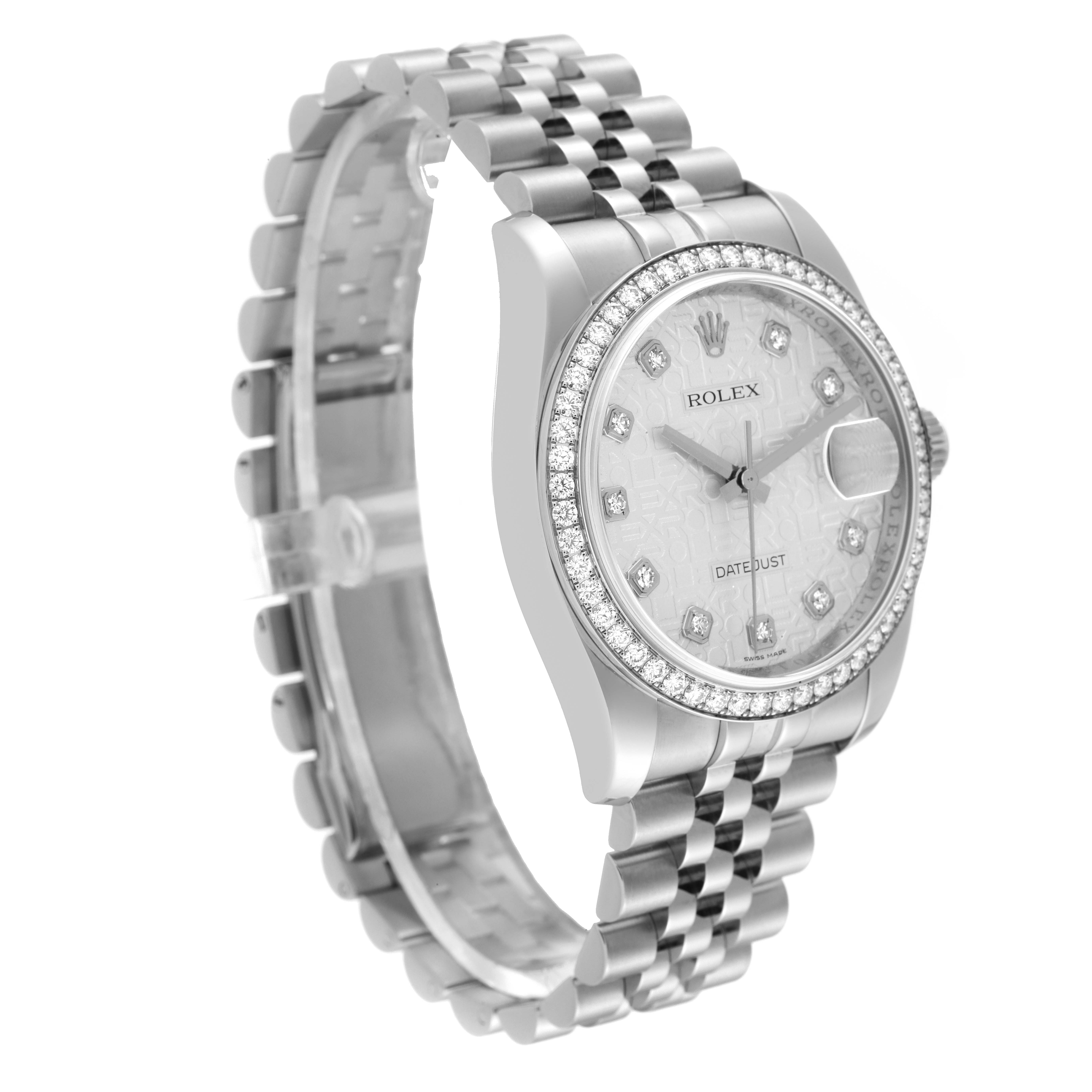 This Rolex Datejust 116244 Men's Stainless Steel Silver Dial 116244 Men's Stainless Steel Silver Dial watch is shown at a slight angle, displaying the face, bezel, case, and bracelet.