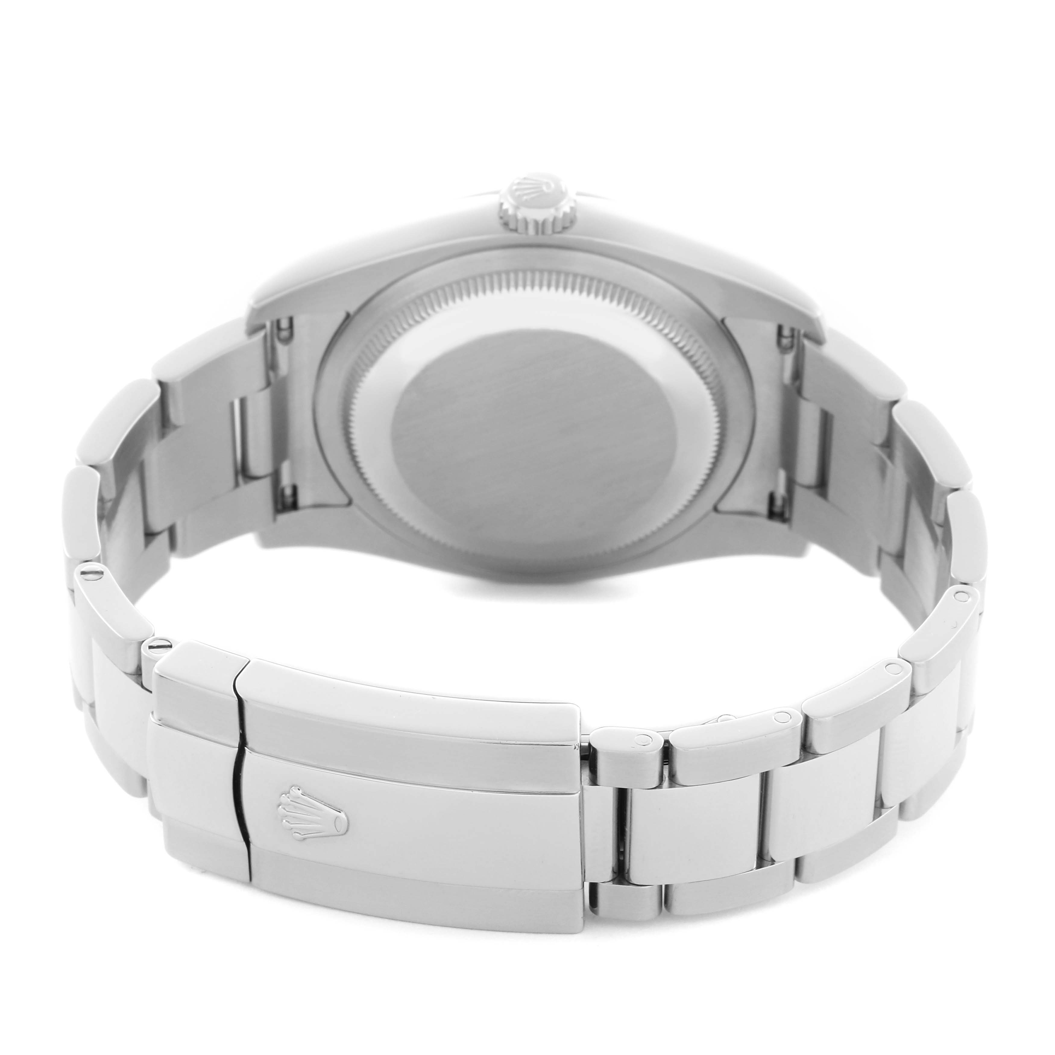 The image shows the back of a Rolex Datejust 116200 Men's Stainless Steel Silver Dial 116200 Men's Stainless Steel Silver Dial watch, highlighting the closed clasp and bracelet.