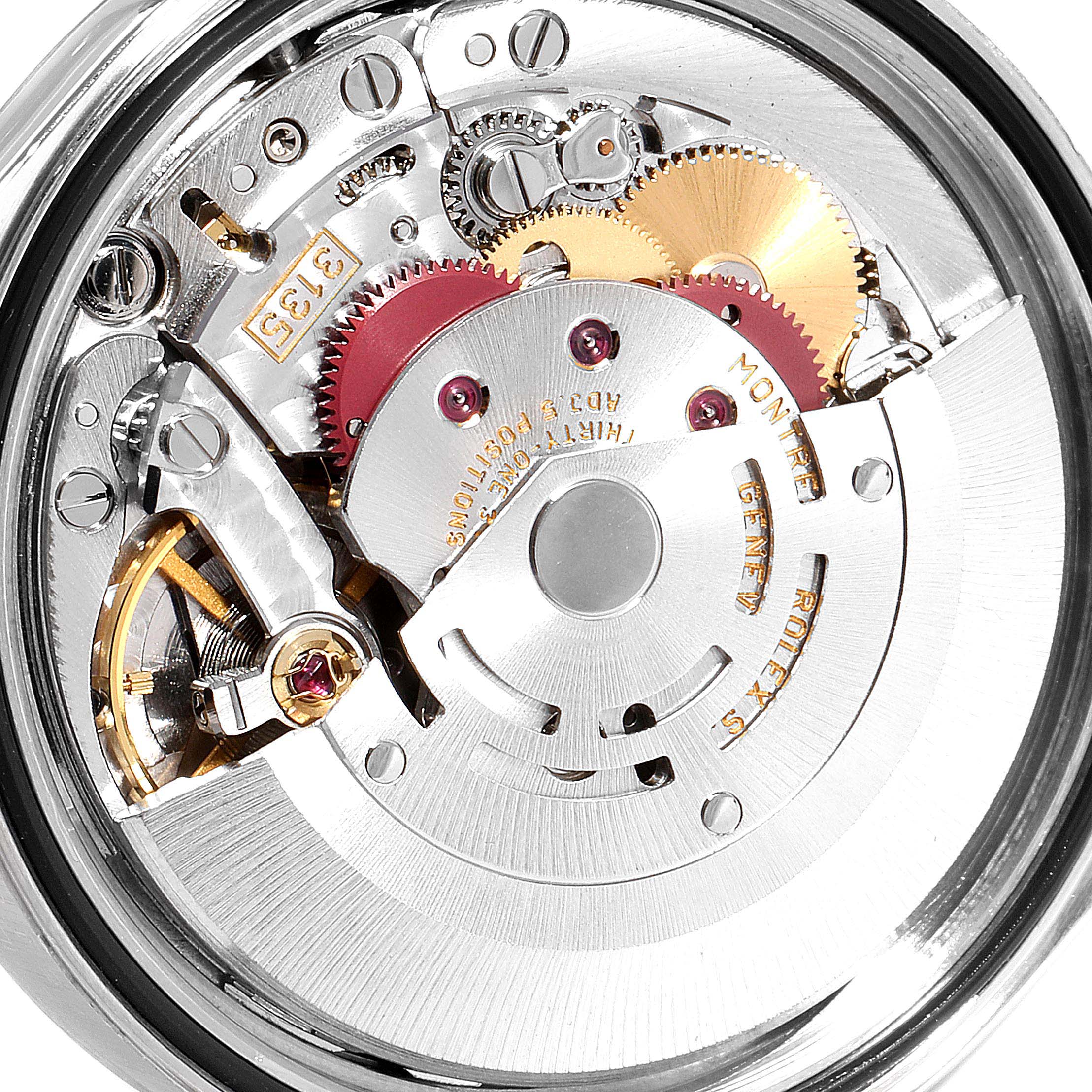 This image shows the intricate mechanical movement of a Rolex Datejust 16234 Men
s Stainless Steel Black Dial 16234 Men
s Stainless Steel Black Dial watch from the back angle.