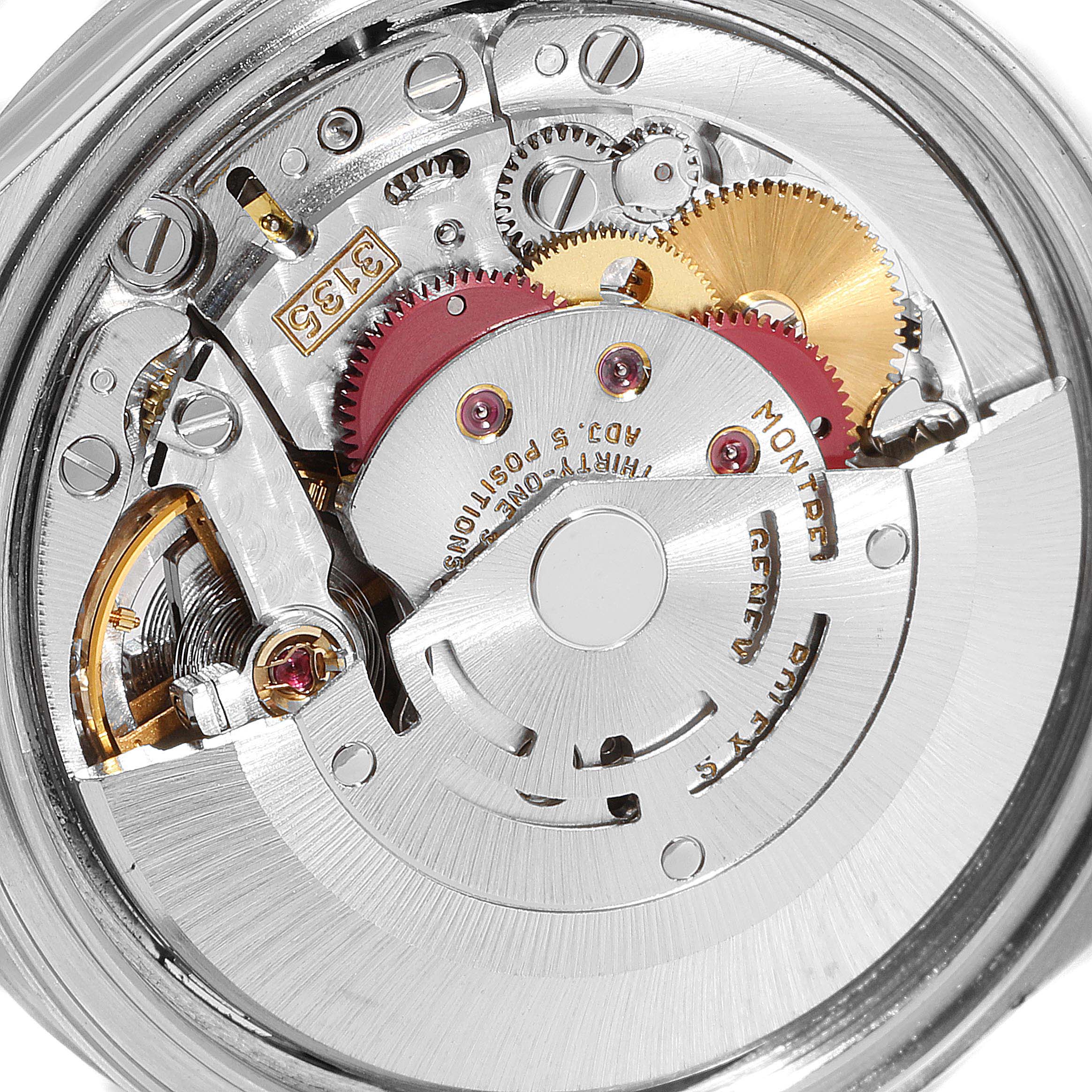 This image shows the internal mechanical movement of a Rolex Datejust 16234 Men's Stainless Steel Silver Dial 16234 Men's Stainless Steel Silver Dial model watch from a top-down angle.