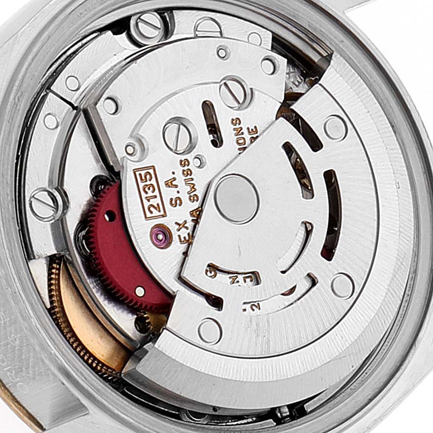 The image shows the internal movement mechanism of a Rolex Datejust 69173 Women
s Steel and Gold (two tone) Champagne Dial 69173 Women
s Steel and Gold (two tone) Champagne Dial watch from a top-down angle.