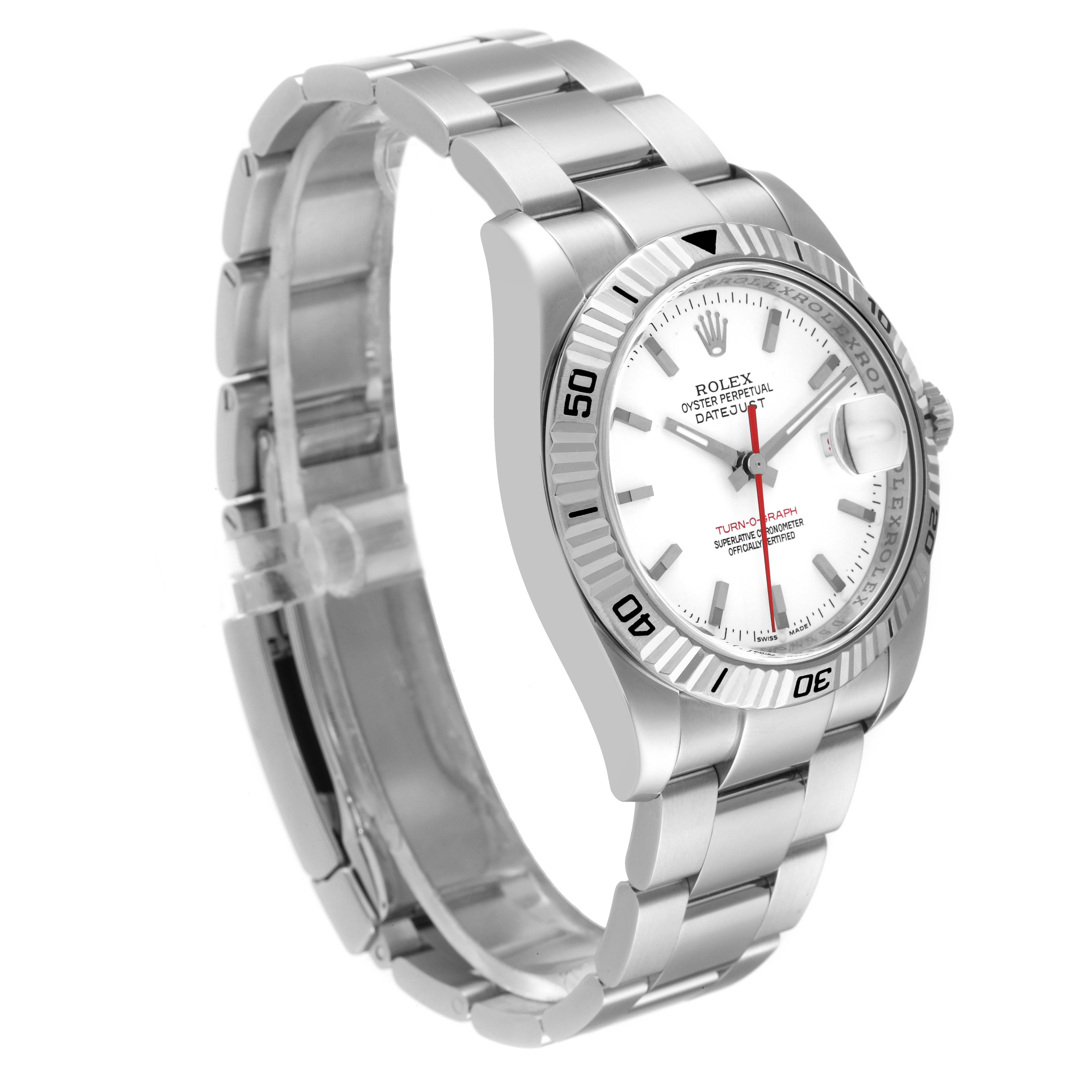 The image shows a Rolex Turn-o-Graph 116264 Men
s Stainless Steel White Dial 116264 Men
s Stainless Steel White Dial watch at a three-quarter angle, displaying the face, bezel, and part of the bracelet.