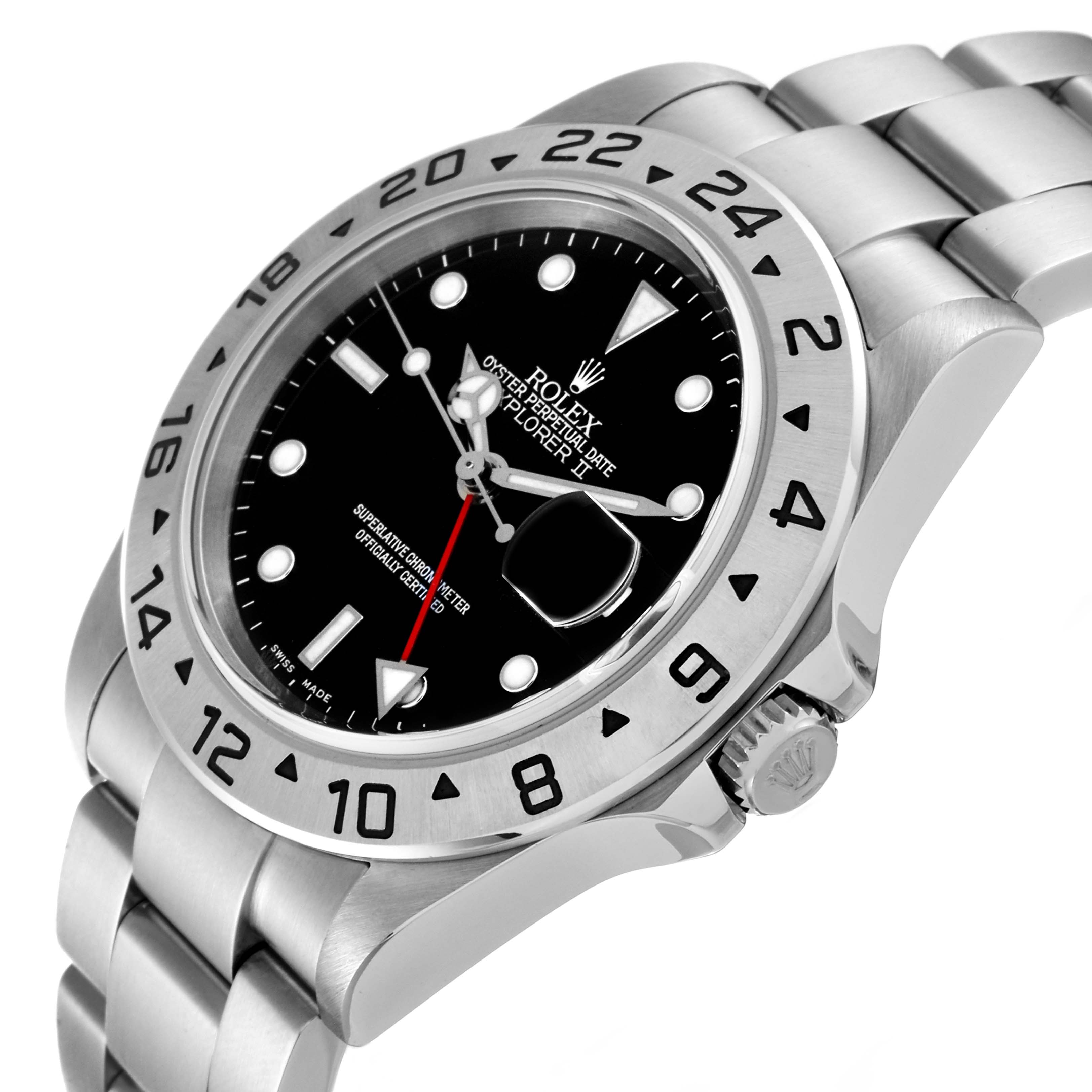 This image shows the Rolex Explorer 16570 Men
s Stainless Steel Black Dial 16570 Men
s Stainless Steel Black Dial watch at an angle highlighting the dial, bezel, crown, and part of the bracelet.