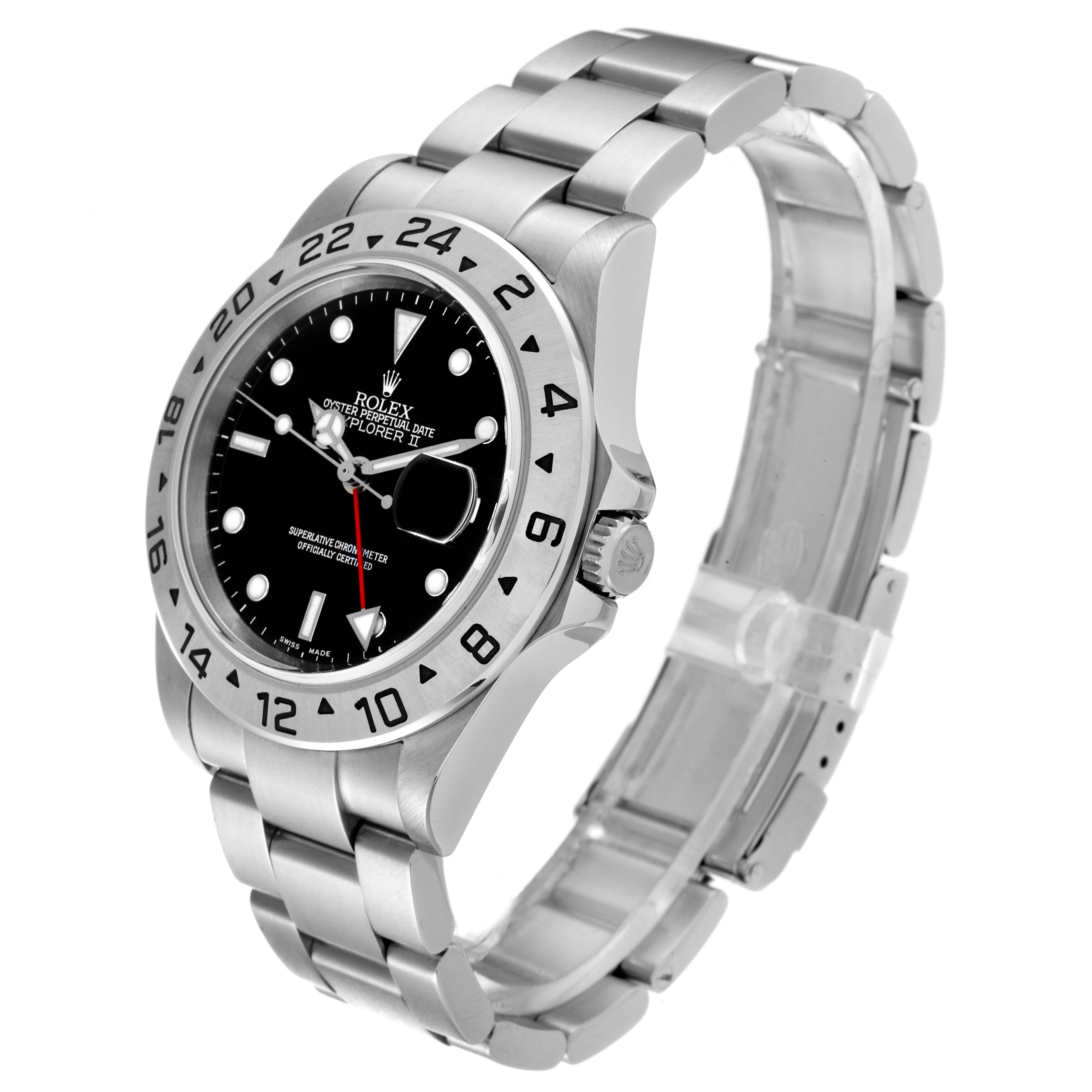 This image shows a side angle of a Rolex Explorer 16570 Men
s Stainless Steel Black Dial 16570 Men
s Stainless Steel Black Dial wristwatch, highlighting the bezel, crown, dial, and bracelet.