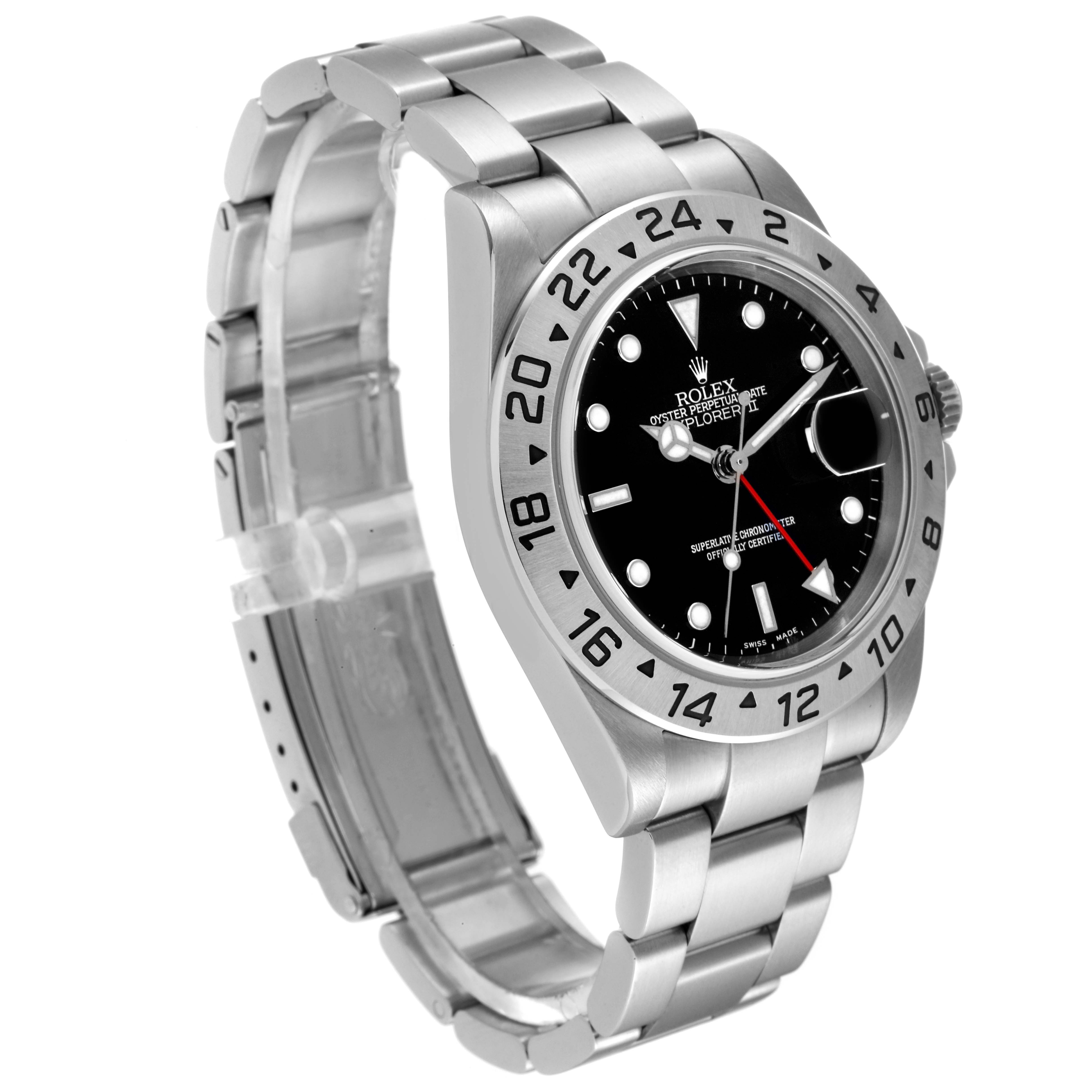 The image shows a Rolex Explorer 16570 Men
s Stainless Steel Black Dial 16570 Men
s Stainless Steel Black Dial watch from an angled view, highlighting the dial, bezel, and bracelet.