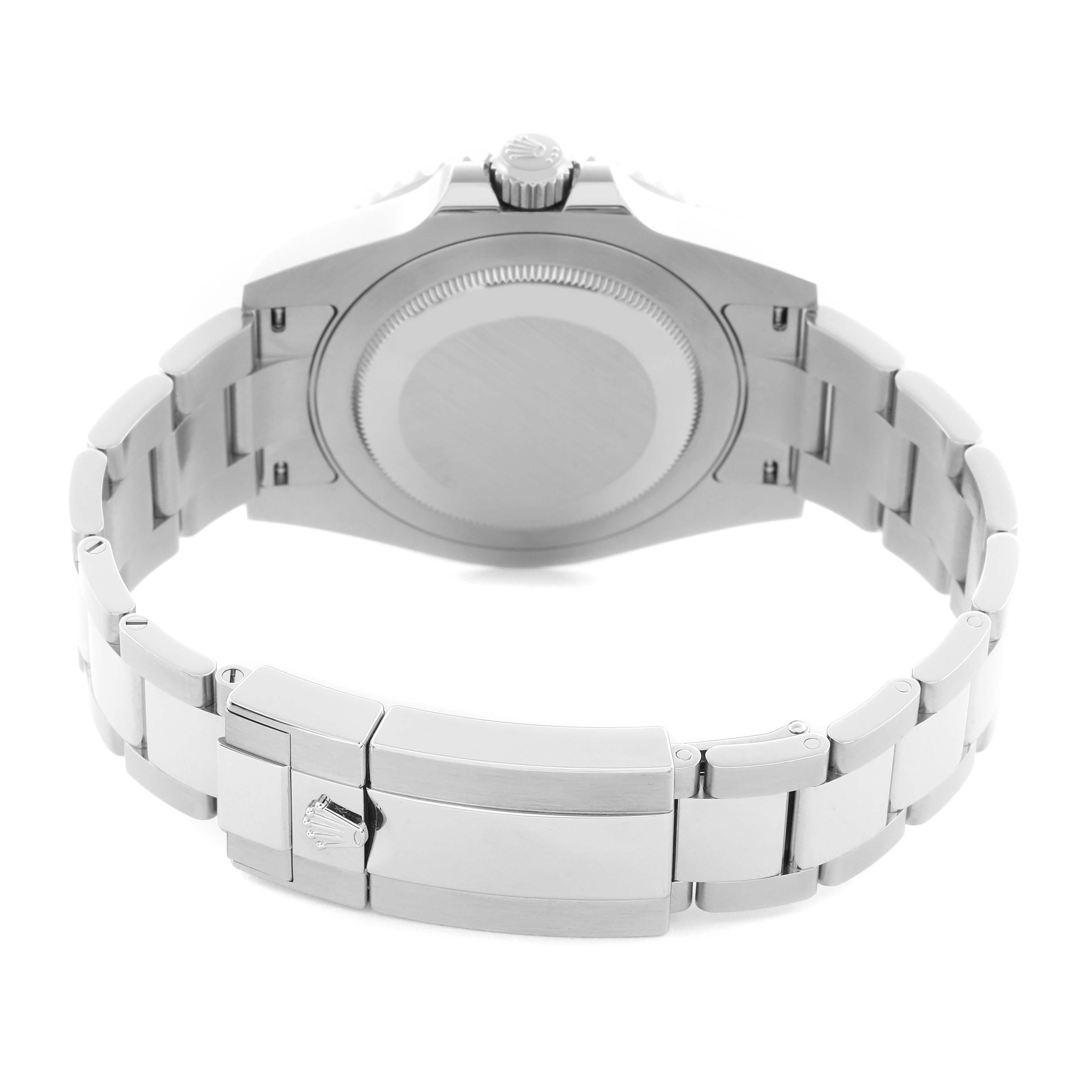 The image shows the back view of a Rolex GMT-Master 126710 Men's Stainless Steel Black Dial 126710 Men's Stainless Steel Black Dial, highlighting the case back, bracelet, and clasp.