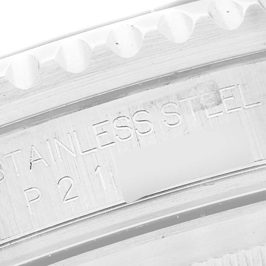 This is a close-up view of the case back engraving on a Rolex GMT-Master 16710 Men's Stainless Steel Black Dial 16710 Men's Stainless Steel Black Dial, showing the "STAINLESS STEEL" text.