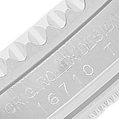 The image shows a close-up of the case side with engraved model number "16710" of a Rolex GMT-Master 16710 Men
s Stainless Steel Black Dial 16710 Men
s Stainless Steel Black Dial watch.