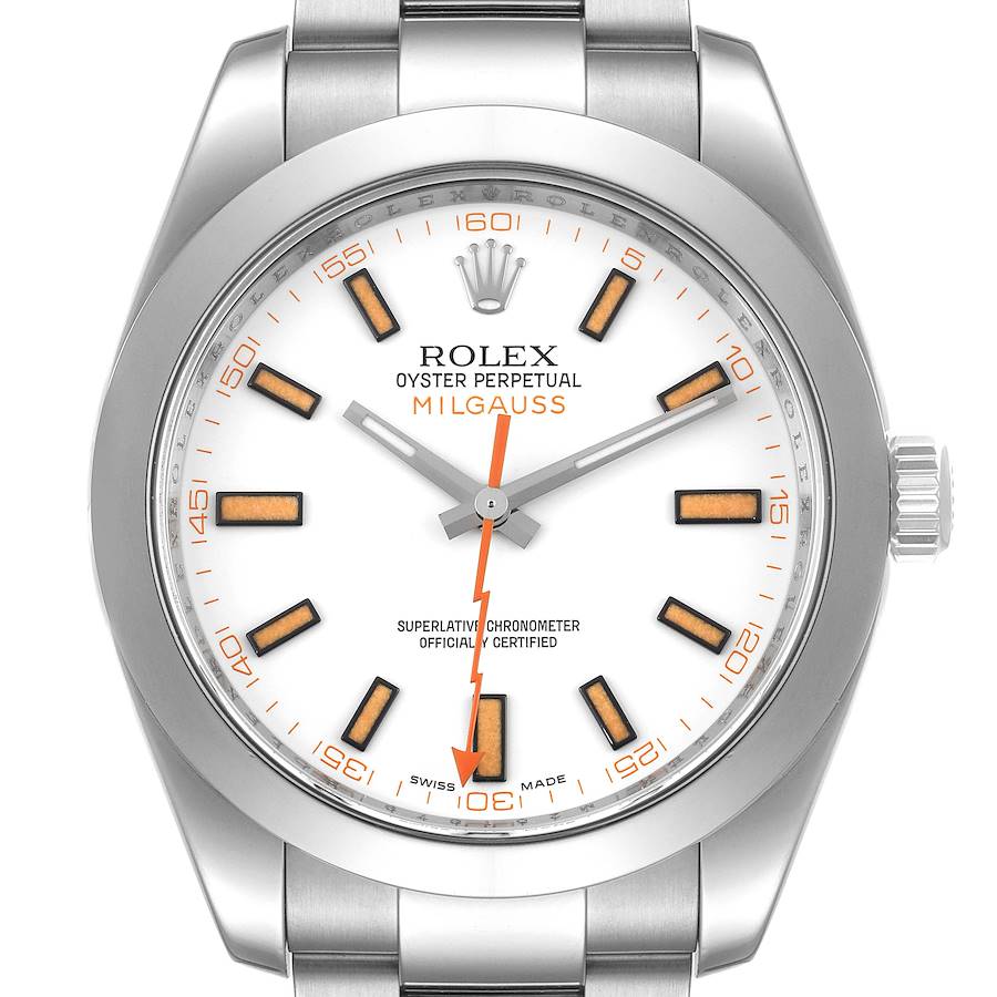 Rolex Milgauss White Dial Stainless Steel Mens Watch 116400 Box Card SwissWatchExpo