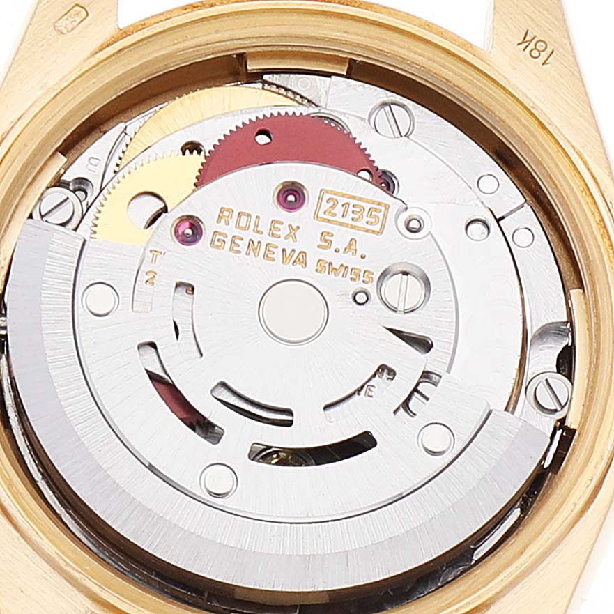 The image shows the internal movement mechanism of the Rolex President 69178 Women
s Yellow Gold Champagne Dial 69178 Women
s Yellow Gold Champagne Dial model watch.