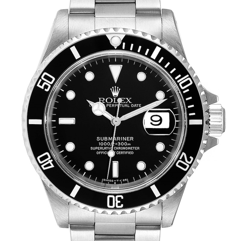 Rolex Submariner Date 40mm Stainless Steel Mens Watch 16610 Box Papers SwissWatchExpo