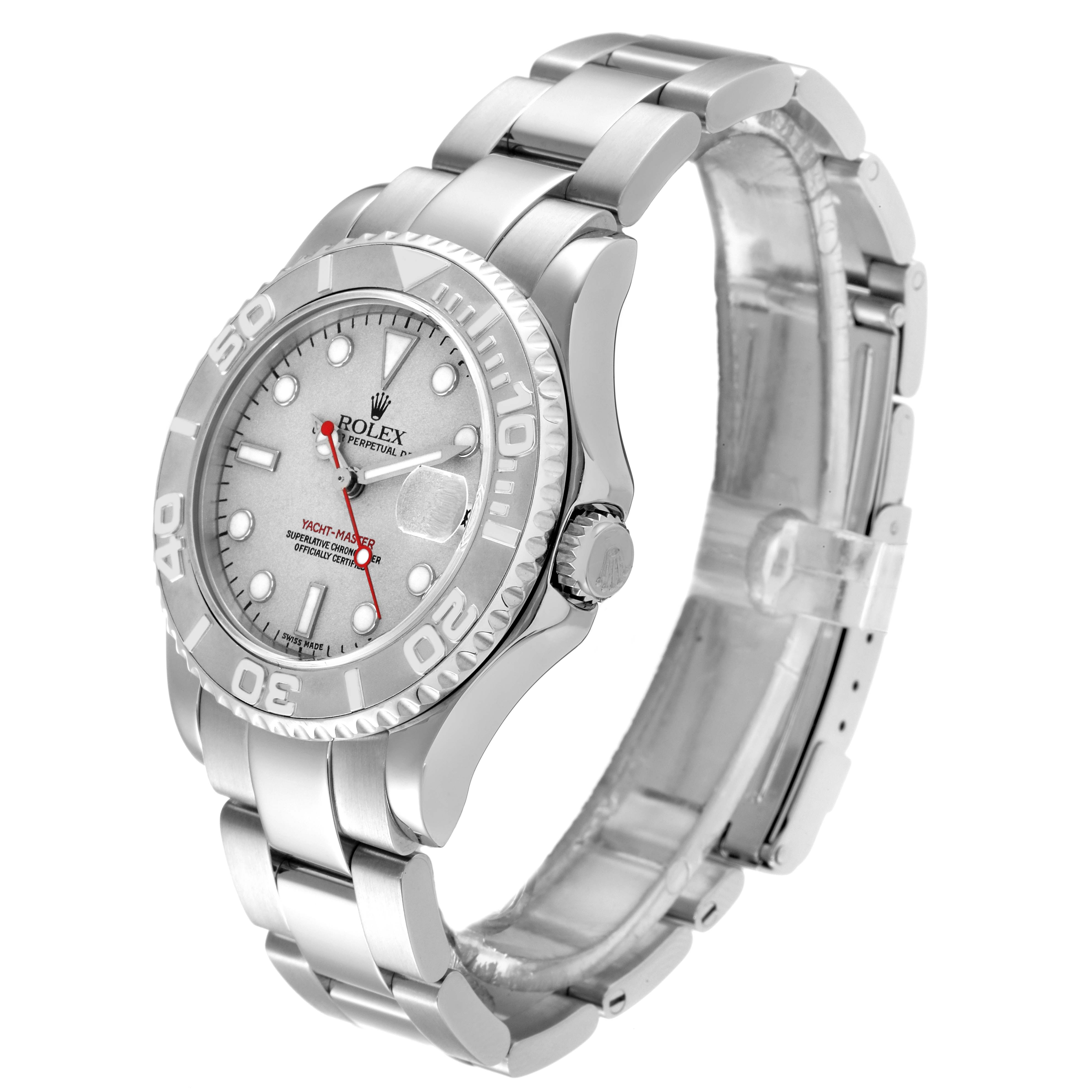 The image shows a Rolex Yacht-Master 168622 Men's Stainless Steel Silver Dial 168622 Men's Stainless Steel Silver Dial watch at a three-quarter angle, highlighting the bracelet, dial, and bezel.