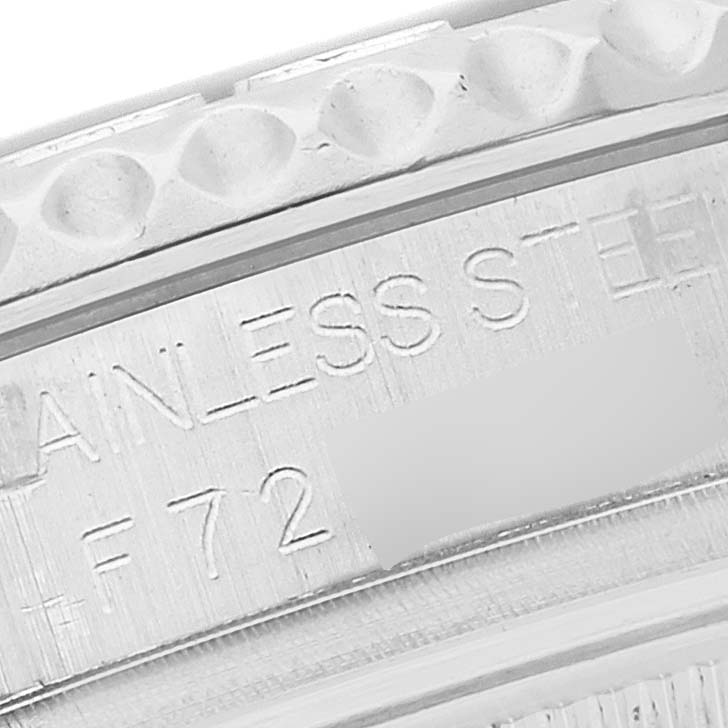 The image shows a close-up of the case back and bezel of a Rolex Yacht-Master 168622 Men's Stainless Steel Silver Dial 168622 Men's Stainless Steel Silver Dial, displaying the engraving "STAINLESS STEEL."
