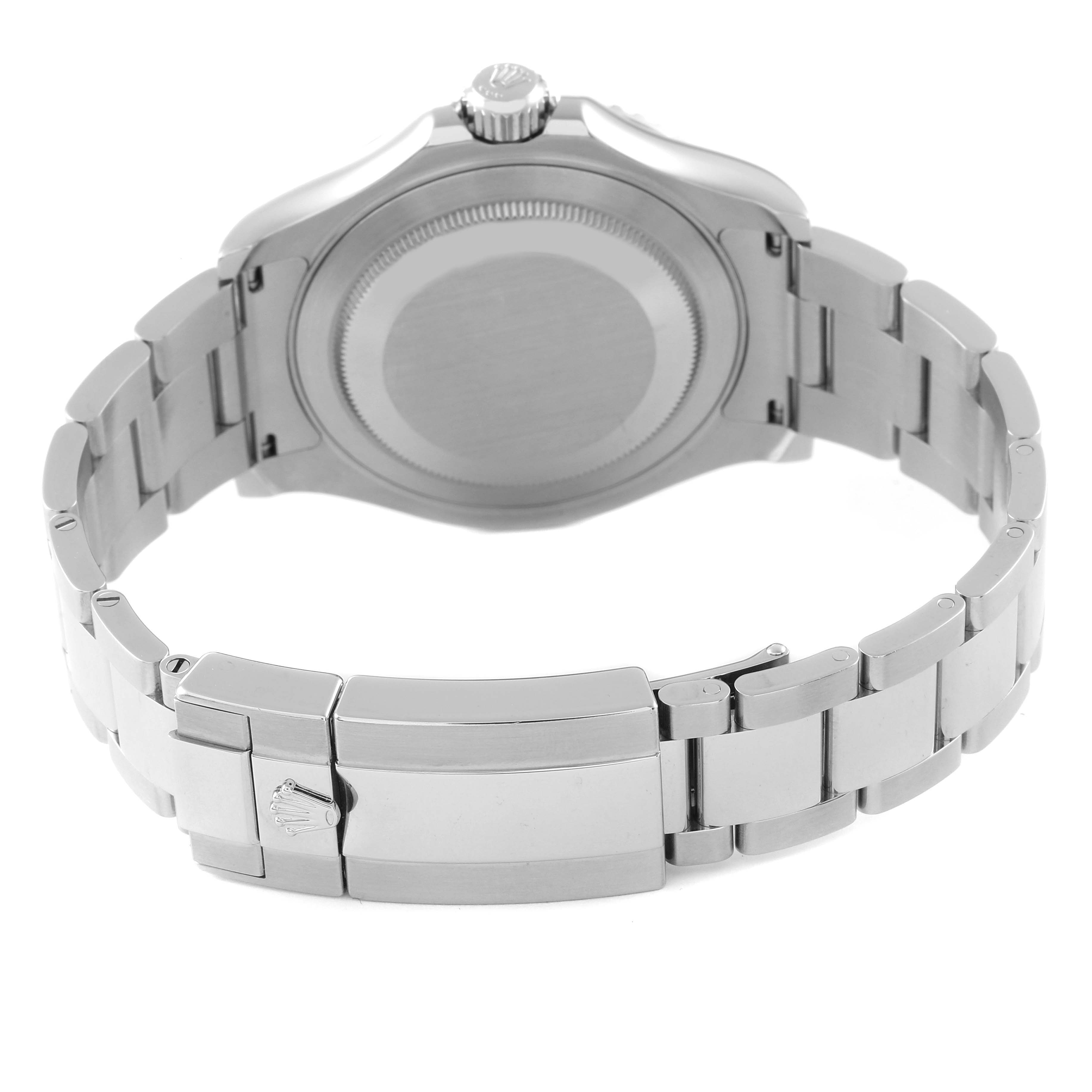 The image shows the case back and bracelet of a Rolex Yacht-Master 116622 Men's Stainless Steel Silver Dial 116622 Men's Stainless Steel Silver Dial watch from a rear angle.