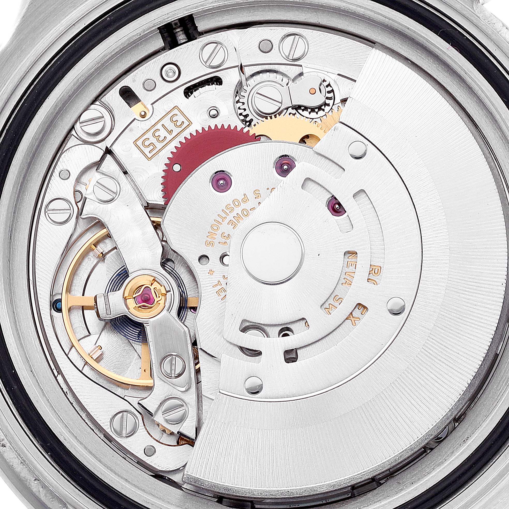 This image shows the intricate inner movement mechanism of a Rolex Yacht-Master 116622 Men's Stainless Steel Silver Dial 116622 Men's Stainless Steel Silver Dial watch from a close-up, internal angle.