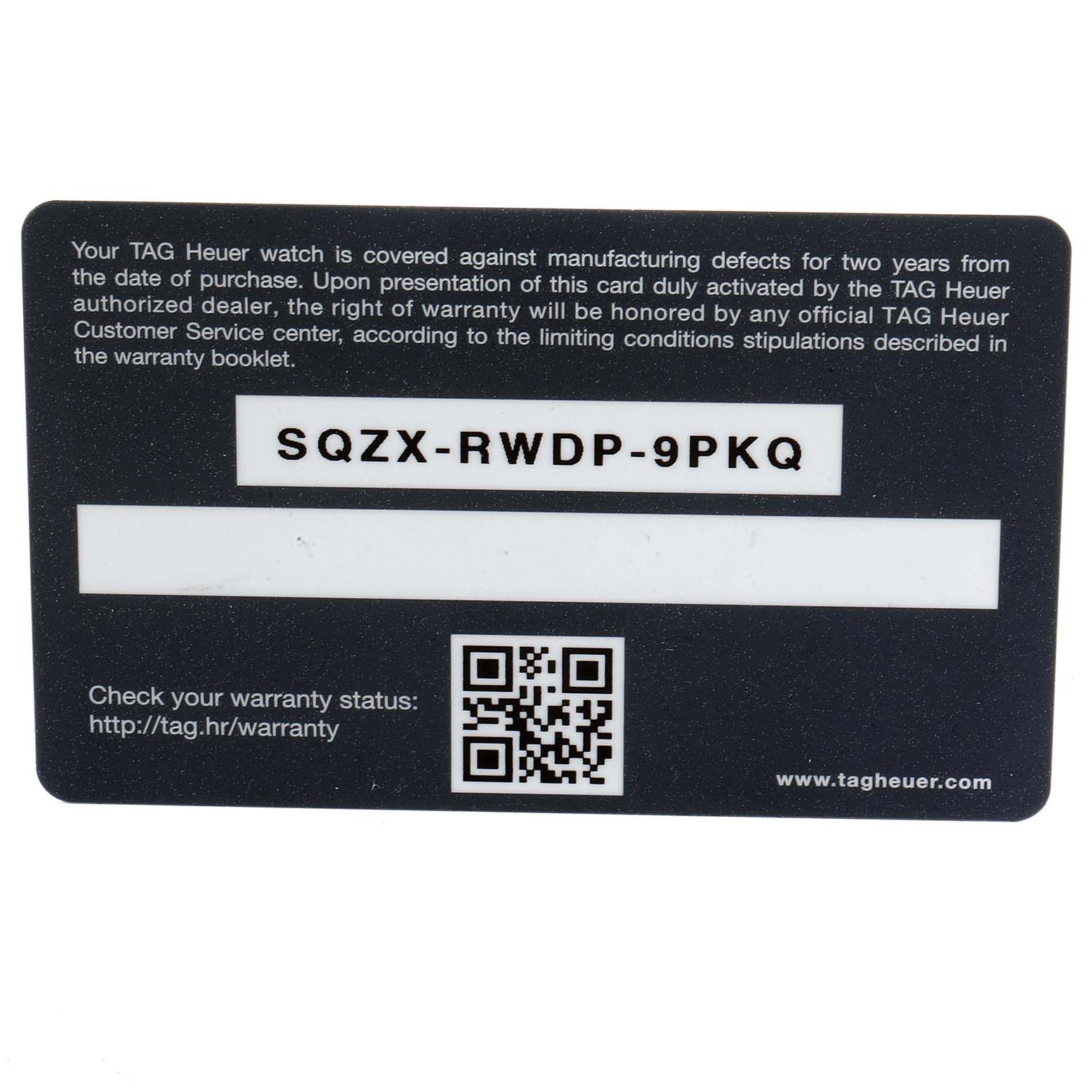 This is a close-up of the Tag Heuer Carrera CBG2A1Z.BA0658 Men's Stainless Steel Transparent Dial CBG2A1Z.BA0658 Men's Stainless Steel Transparent Dial model watch's warranty card.