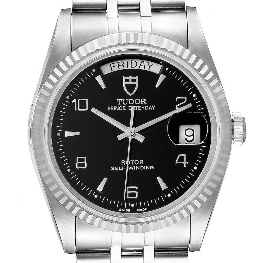 Tudor Prince Day Date Black Dial Steel Mens Watch 76214 SwissWatchExpo