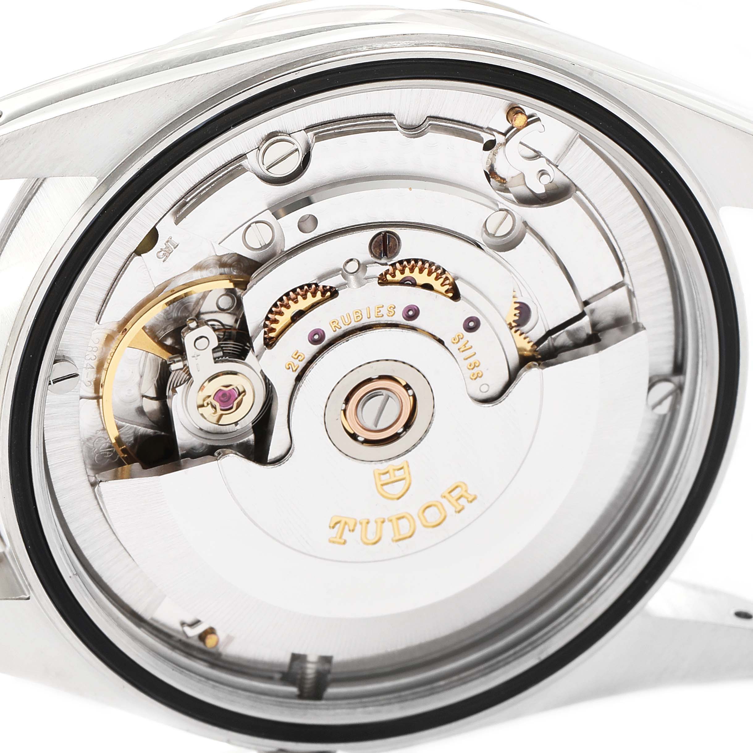 The image shows a close-up view of the movement mechanism of the Tudor Prince 76214 Men
s Stainless Steel Black Dial 76214 Men
s Stainless Steel Black Dial watch model.