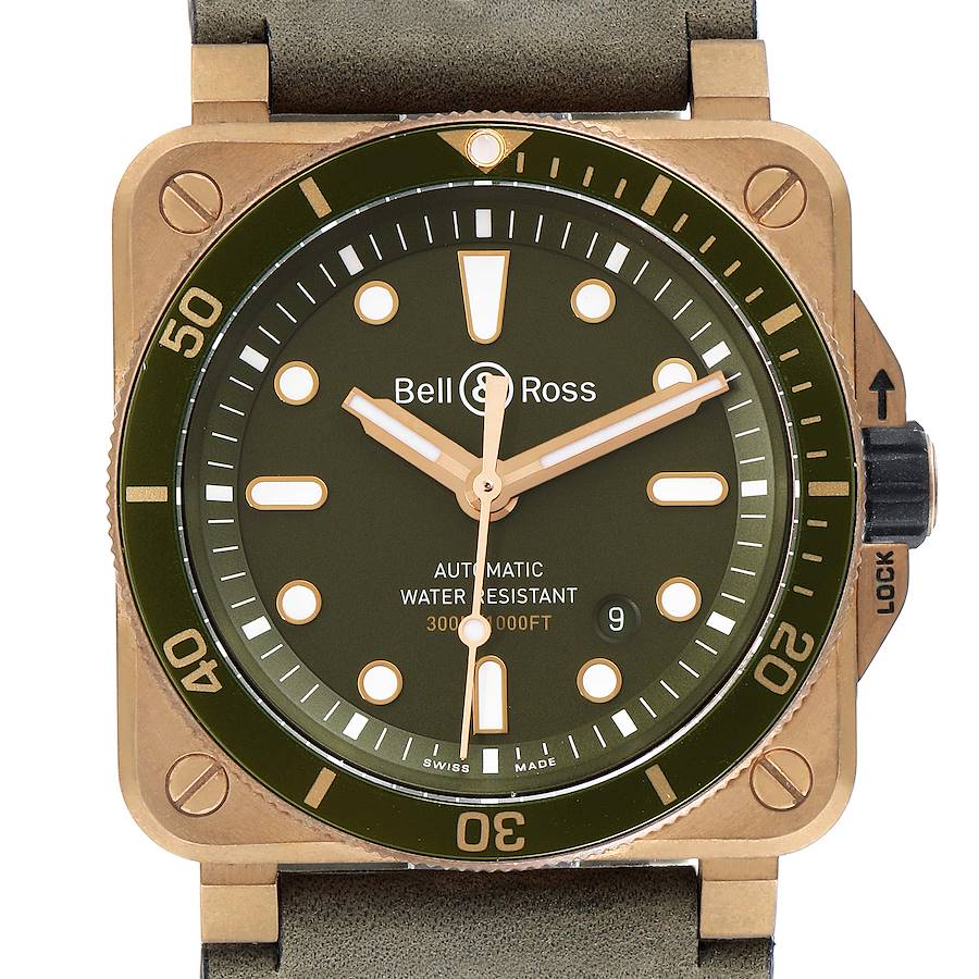 Bell & Ross Diver Green Dial Limited Edition Bronze Mens Watch BR0392 SwissWatchExpo