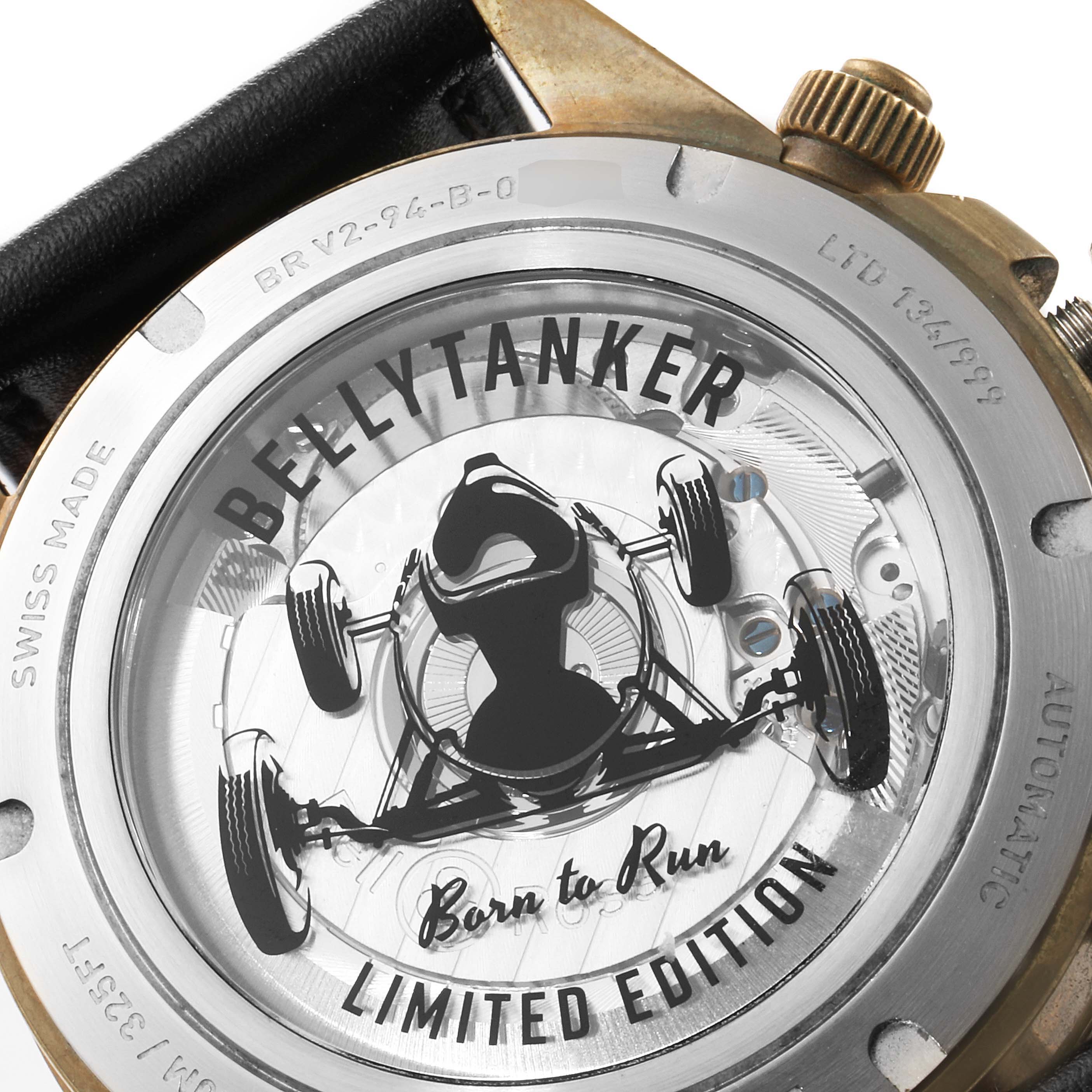 The image shows the back of the Bell 
Ross Chronograph "Bellytanker" Limited Edition watch with its case back and markings visible.