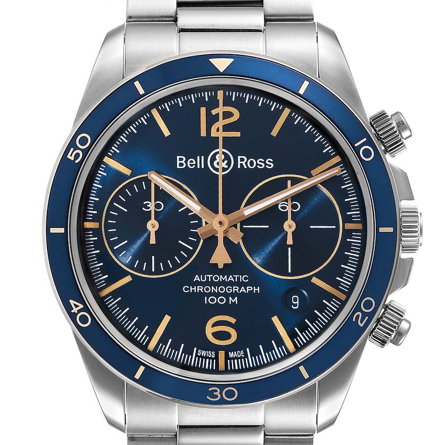 Bell & Ross Heritage Blue Dial Chronograph Steel Watch BRV294 Unworn SwissWatchExpo