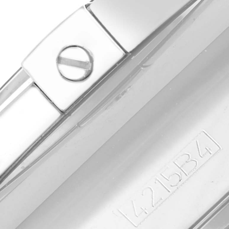 This image shows a close-up of the clasp and part of the bracelet of a Breitling Chronomat AB01111A/BF68 Men's Stainless Steel Mother of Pearl Dial AB01111A/BF68 Men's Stainless Steel Mother of Pearl Dial watch.