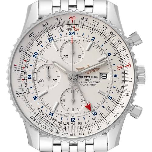 Photo of Breitling Navitimer World GMT Silver Dial Steel Mens Watch A24322