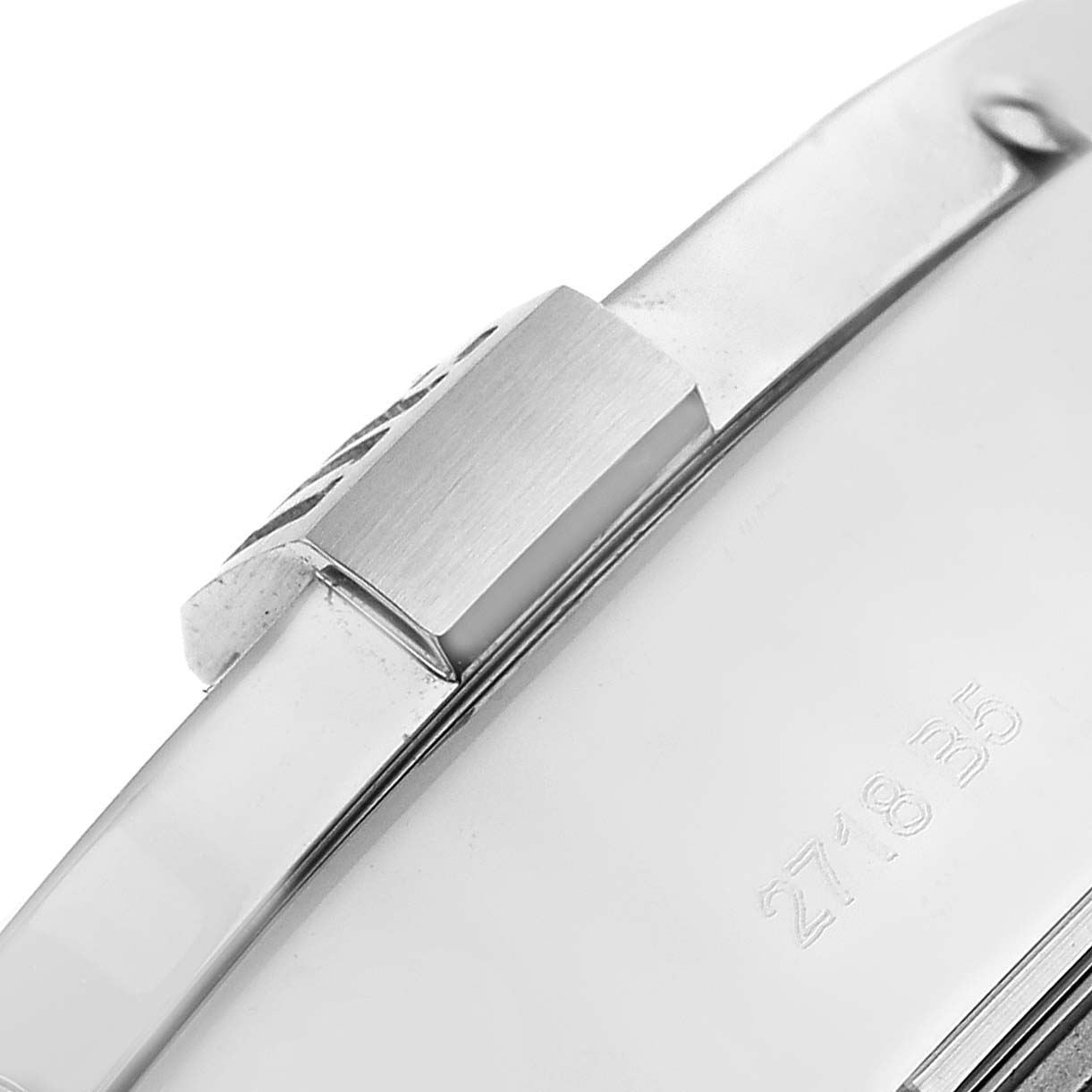 This close-up shows the side view of a Breitling Avenger A13371 Men's Stainless Steel Black Dial A13371 Men's Stainless Steel Black Dial watch, focusing on the case and part of the bracelet.