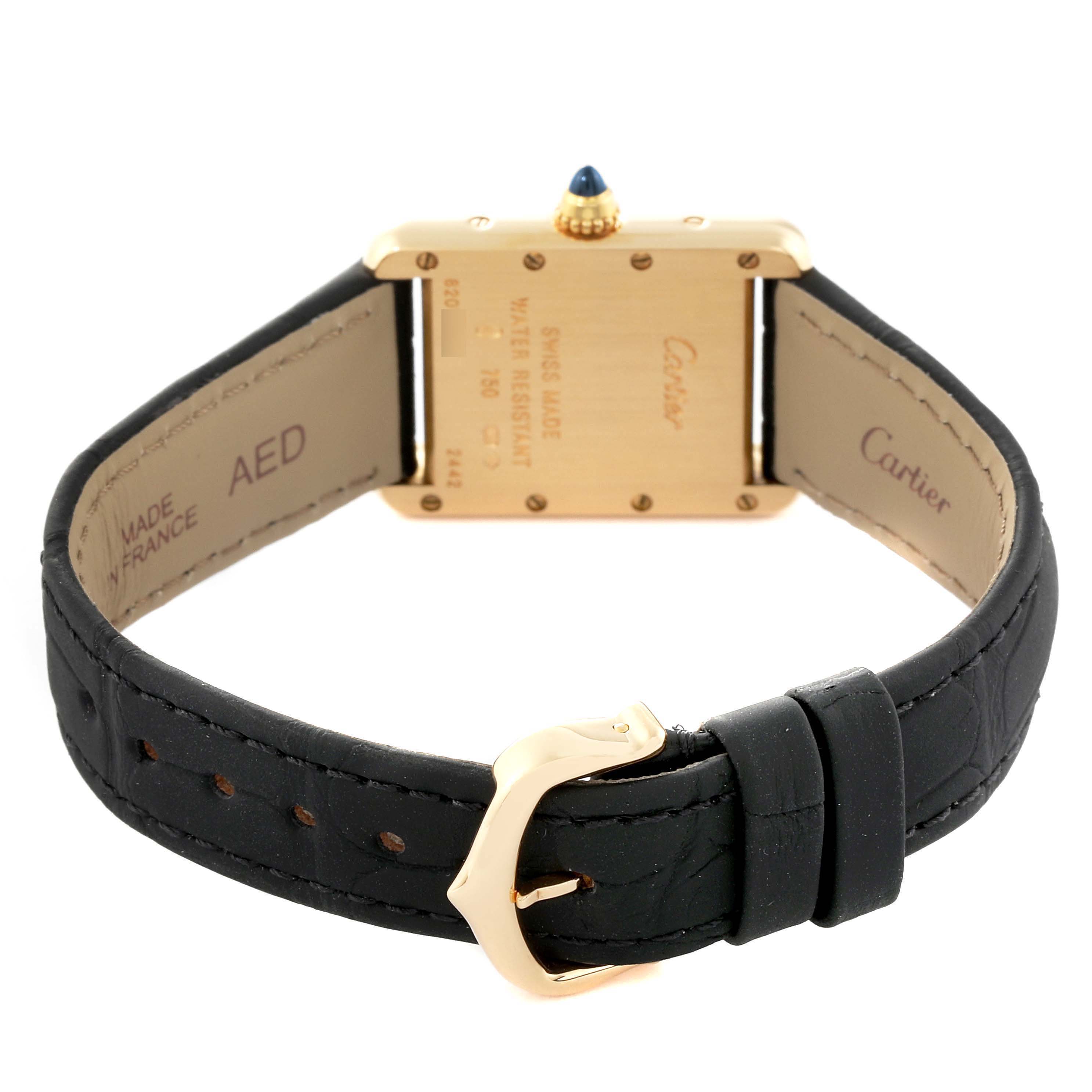 This image shows the back view of a Cartier Tank Louis W1529856 Women's Yellow Gold Silver Dial W1529856 Women's Yellow Gold Silver Dial watch, highlighting the caseback, strap, and buckle.