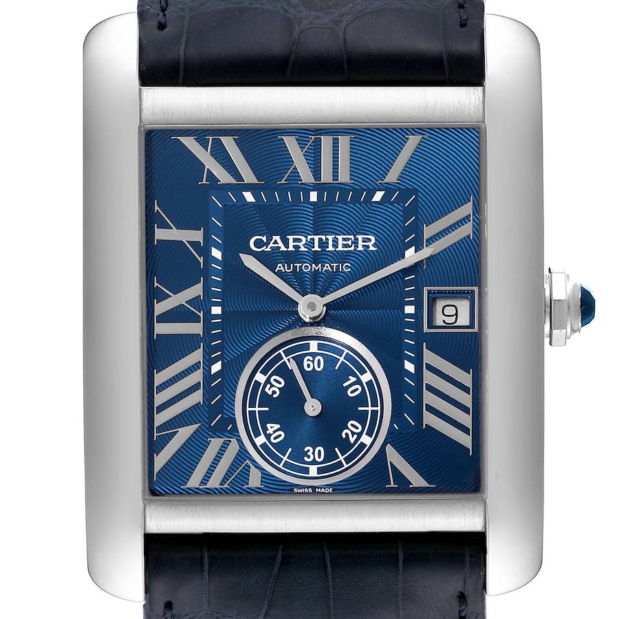 Cartier Tank MC Blue Dial Automatic Steel Mens Watch WSTA0010 Box Card SwissWatchExpo