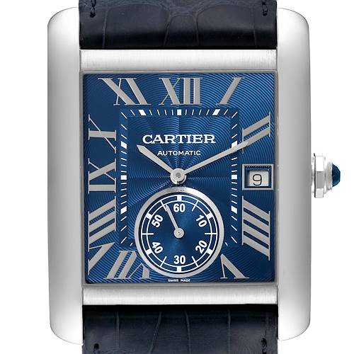 Photo of Cartier Tank MC Blue Dial Automatic Steel Mens Watch WSTA0010 Box Card