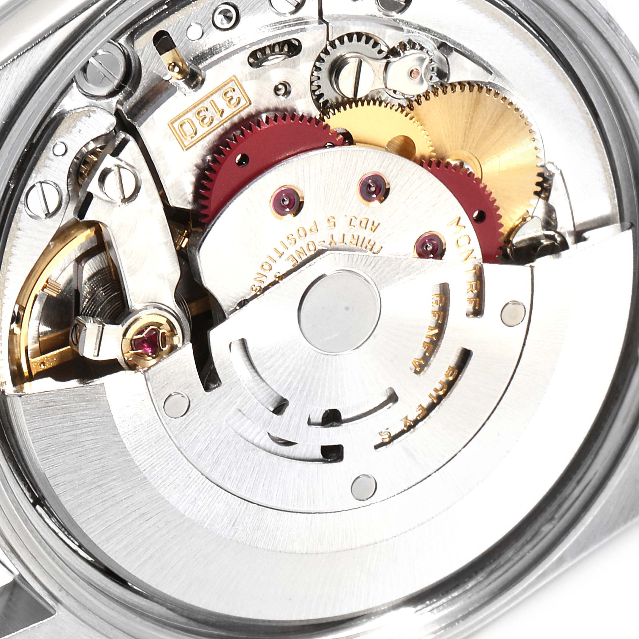 The image shows a close-up view of the movement mechanism inside the Rolex Air-King 14000 Men's Stainless Steel Blue Dial 14000 Men's Stainless Steel Blue Dial watch.