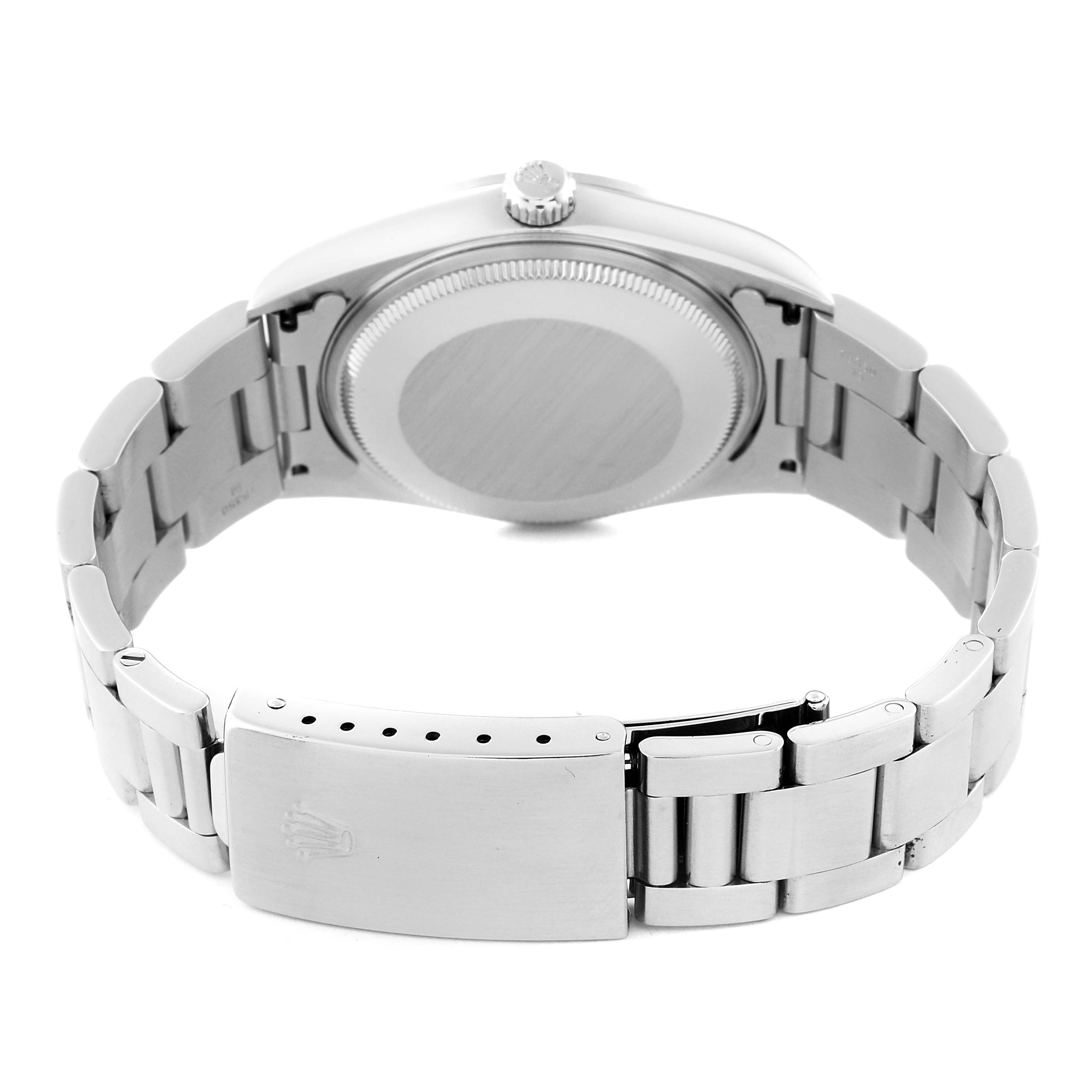 The image shows the back view of a Rolex Air-King 14000 Men's Stainless Steel Blue Dial 14000 Men's Stainless Steel Blue Dial watch, focusing on the bracelet and clasp.