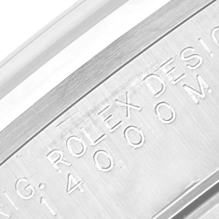 This is a close-up of the engraving on the case side of a Rolex Air-King 14000 Men's Stainless Steel Blue Dial 14000 Men's Stainless Steel Blue Dial watch.