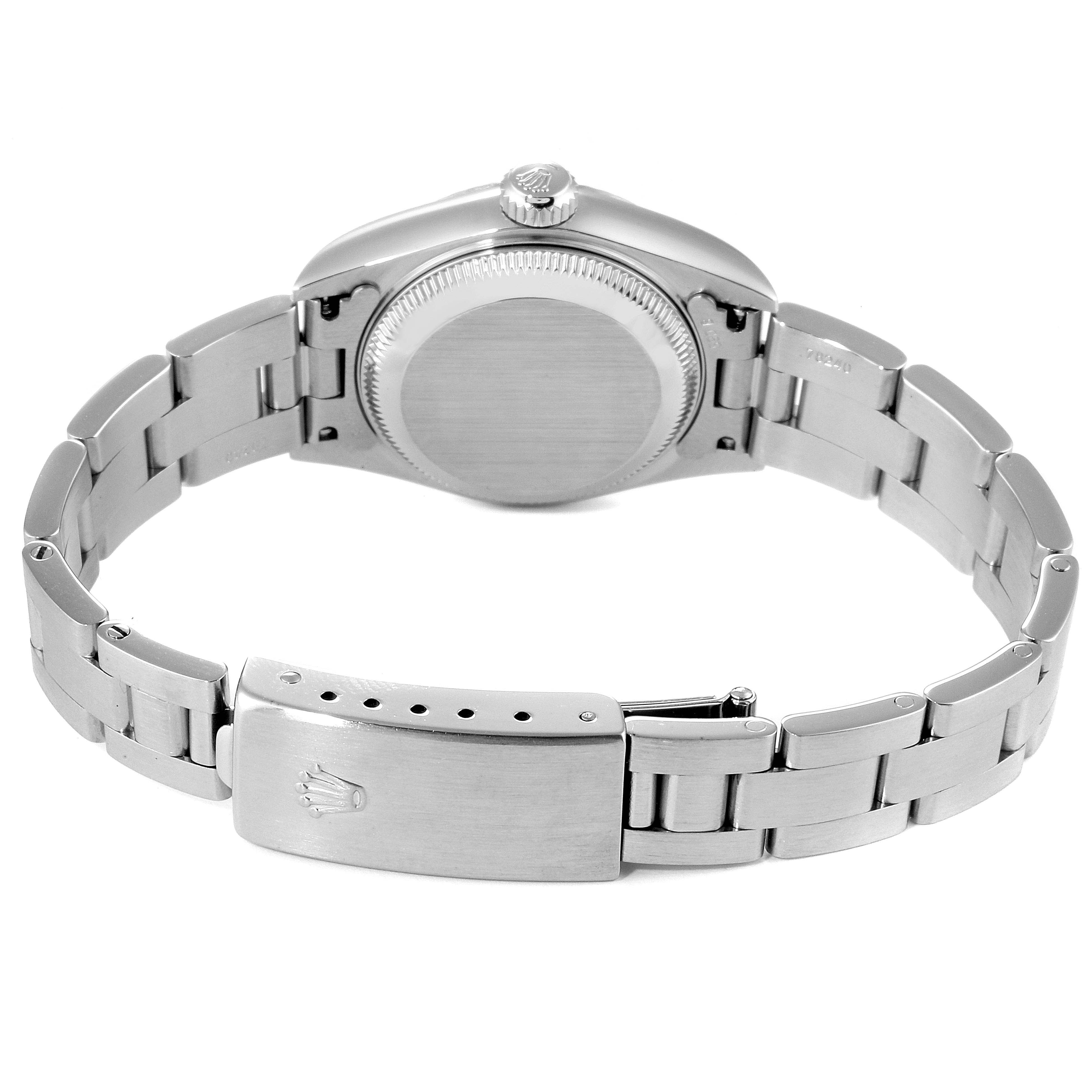 This image shows the back view and bracelet clasp of a Rolex Datejust 79174 Women's Stainless Steel Black Dial 79174 Women's Stainless Steel Black Dial model watch.