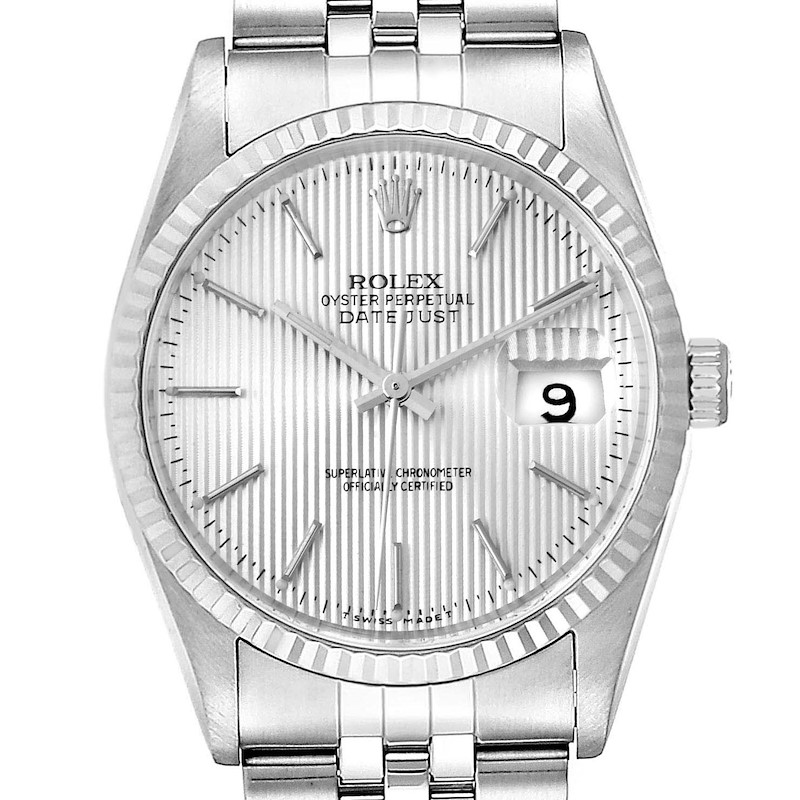 Rolex Datejust 36 Steel White Gold Tapestry Dial Mens Watch 16234 SwissWatchExpo