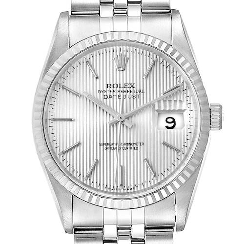 Photo of Rolex Datejust 36 Steel White Gold Tapestry Dial Mens Watch 16234
