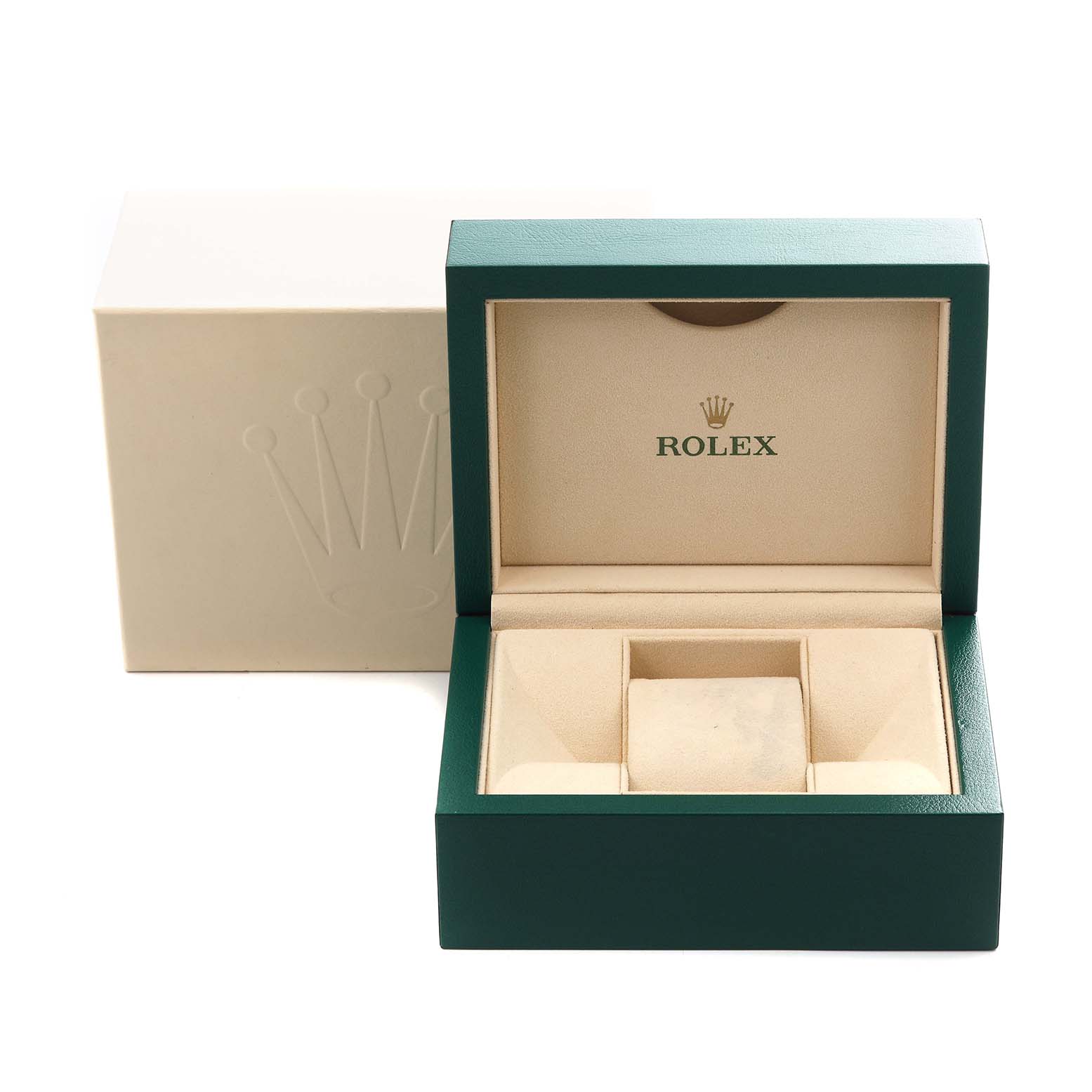 The image shows the open box and packaging for a Rolex Datejust 41 126333 Men's Steel and Gold (two tone) Champagne Dial 126333 Men's Steel and Gold (two tone) Champagne Dial, featuring the brand's logo inside.