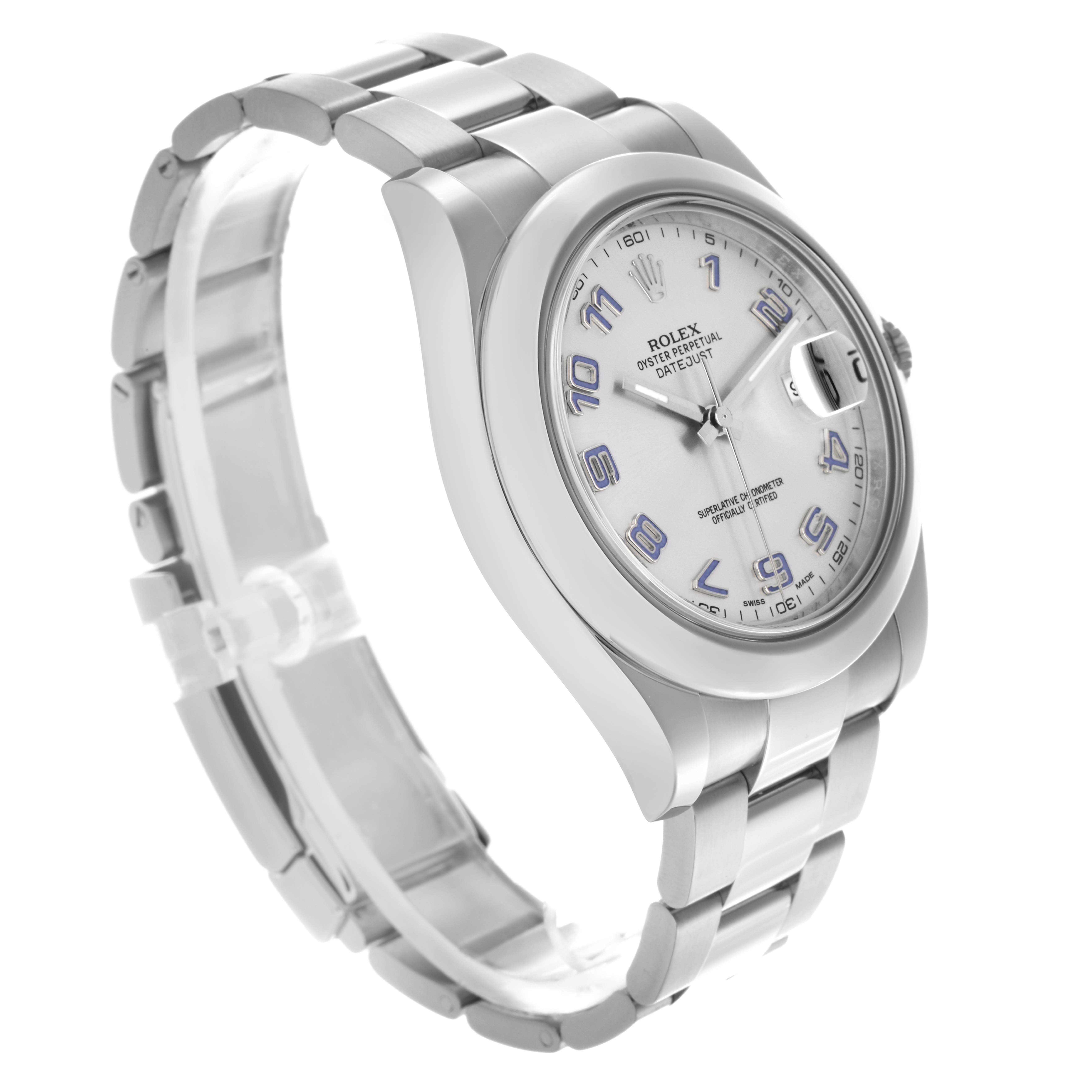 The Rolex Datejust 41 116300 Men
s Stainless Steel Silver Dial 116300 Men
s Stainless Steel Silver Dial is shown at a three-quarter angle, displaying the bracelet, bezel, dial, and crown clearly.