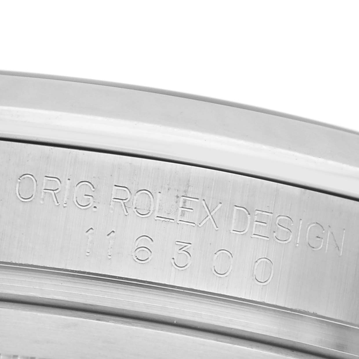 The image shows a close-up of the inner bezel of the Rolex Datejust 41 116300 Men
s Stainless Steel Silver Dial 116300 Men
s Stainless Steel Silver Dial, displaying the engraved model and brand specifications.