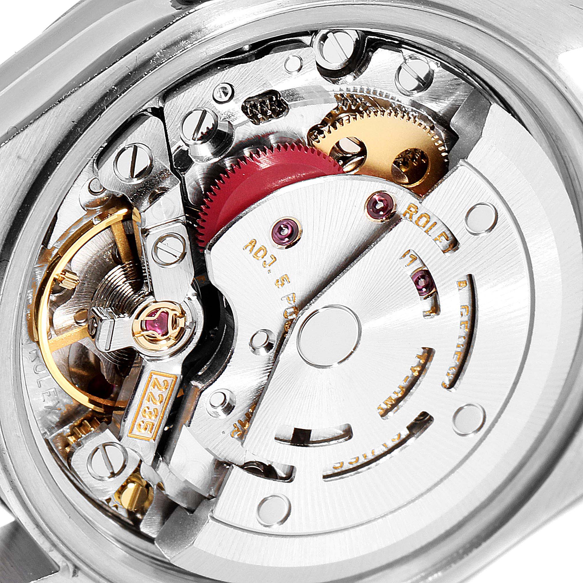 The image shows the internal mechanical movement of a Rolex Datejust 79174 Women
s Stainless Steel Black Dial 79174 Women
s Stainless Steel Black Dial watch, viewed from the case back.