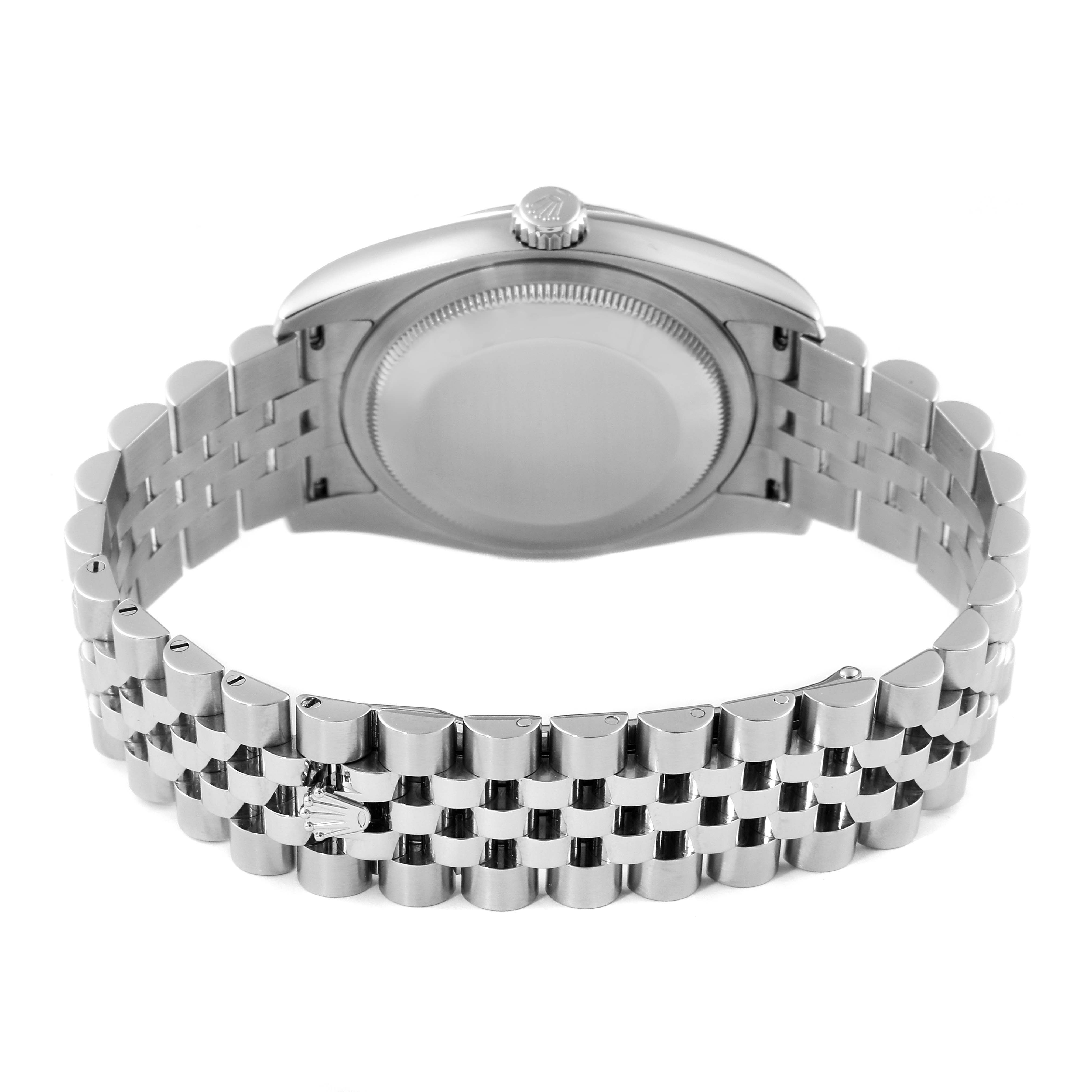 The image shows the back case and jubilee bracelet of a Rolex Datejust 116234 Men's Stainless Steel Black Dial 116234 Men's Stainless Steel Black Dial watch from a rear angle.