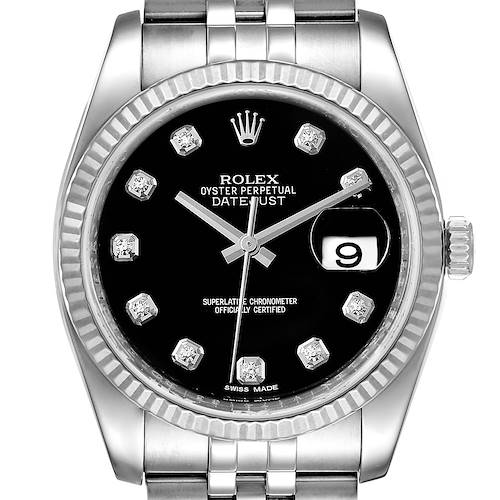 Photo of Rolex Datejust Steel White Gold Diamond Dial Mens Watch 116234 Box Card