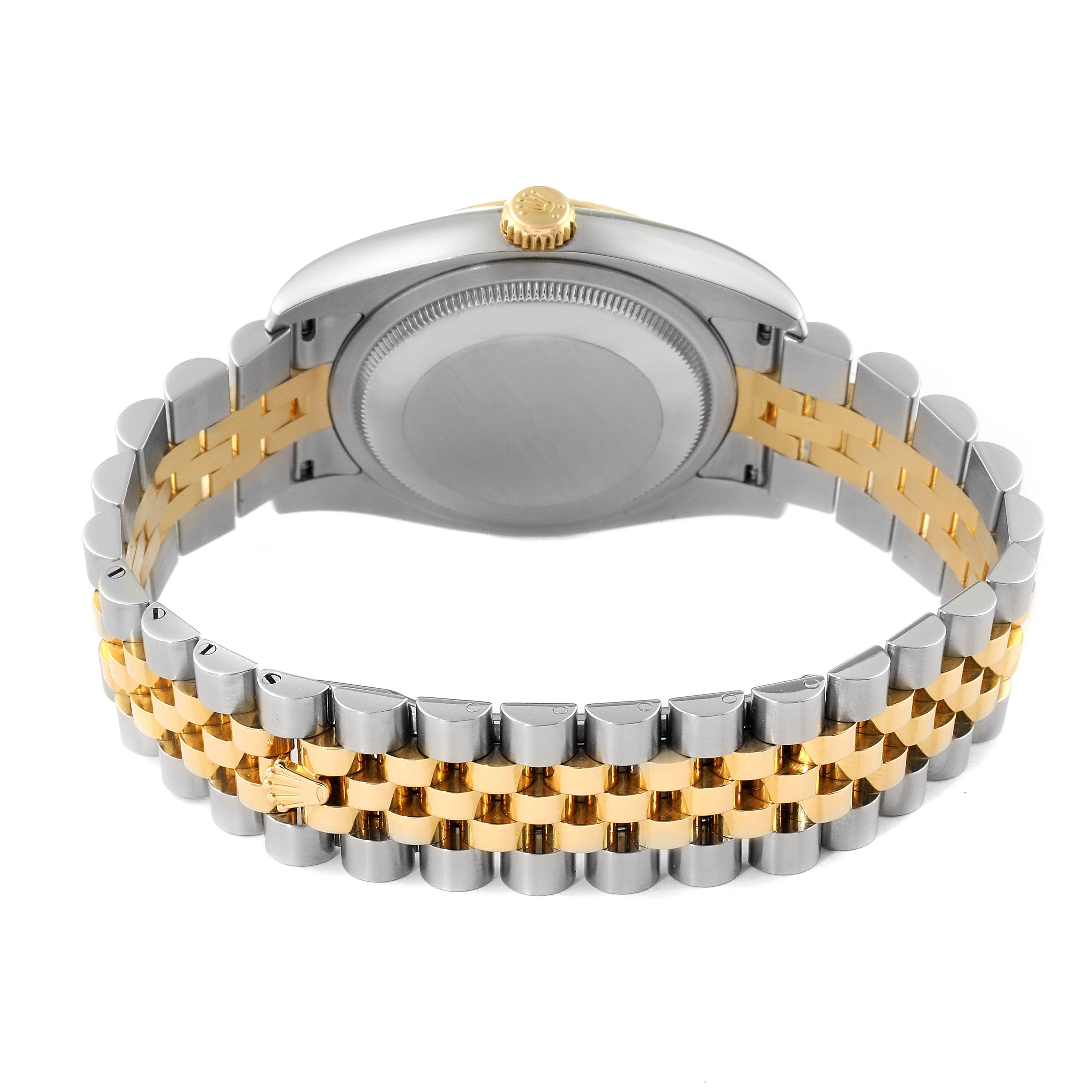 The image shows the back view of the Rolex Datejust 116233 Men's Steel and Gold (two tone) Silver Dial 116233 Men's Steel and Gold (two tone) Silver Dial watch, focusing on the case back and bicolored bracelet.