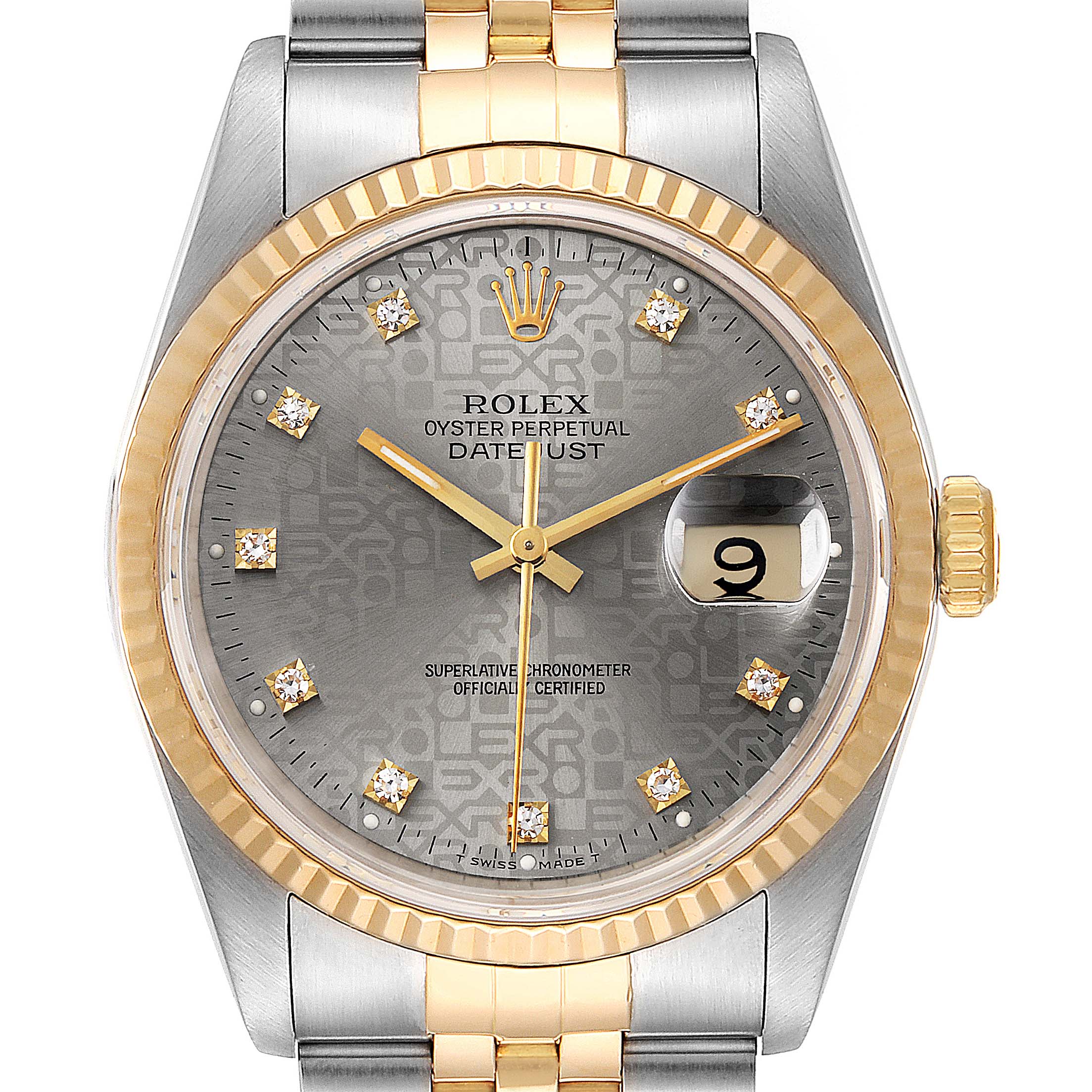 Rolex Datejust Steel Yellow Gold Jubilee Diamond Dial Watch 16233