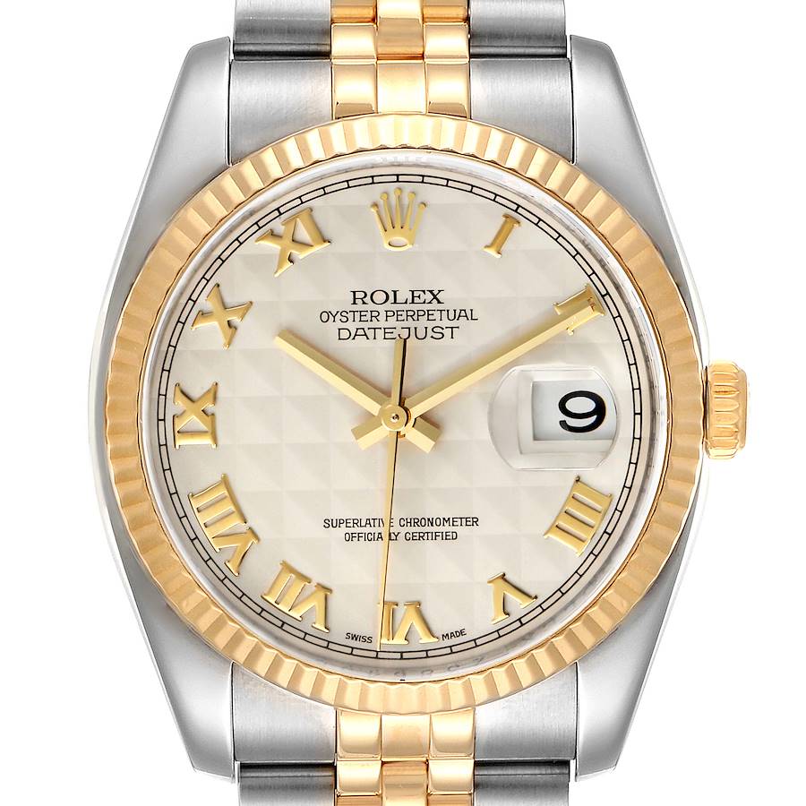 Rolex Datejust Steel Yellow Gold Pyramid Roman Dial Watch 116233 Box Papers SwissWatchExpo