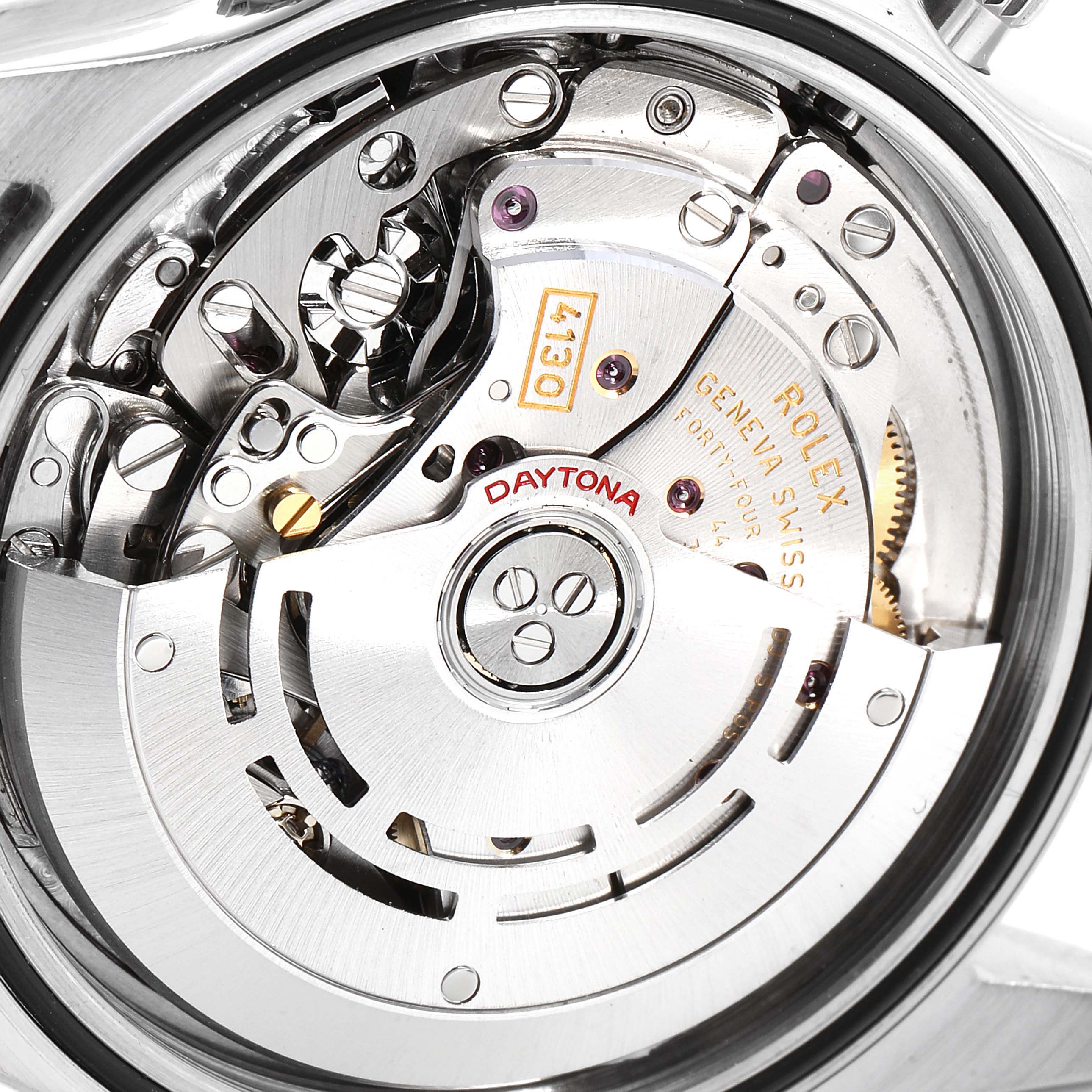 This is a close-up of the movement mechanism of a Rolex Daytona 116520 Men's Stainless Steel Black Dial 116520 Men's Stainless Steel Black Dial watch, showing its intricate inner components.