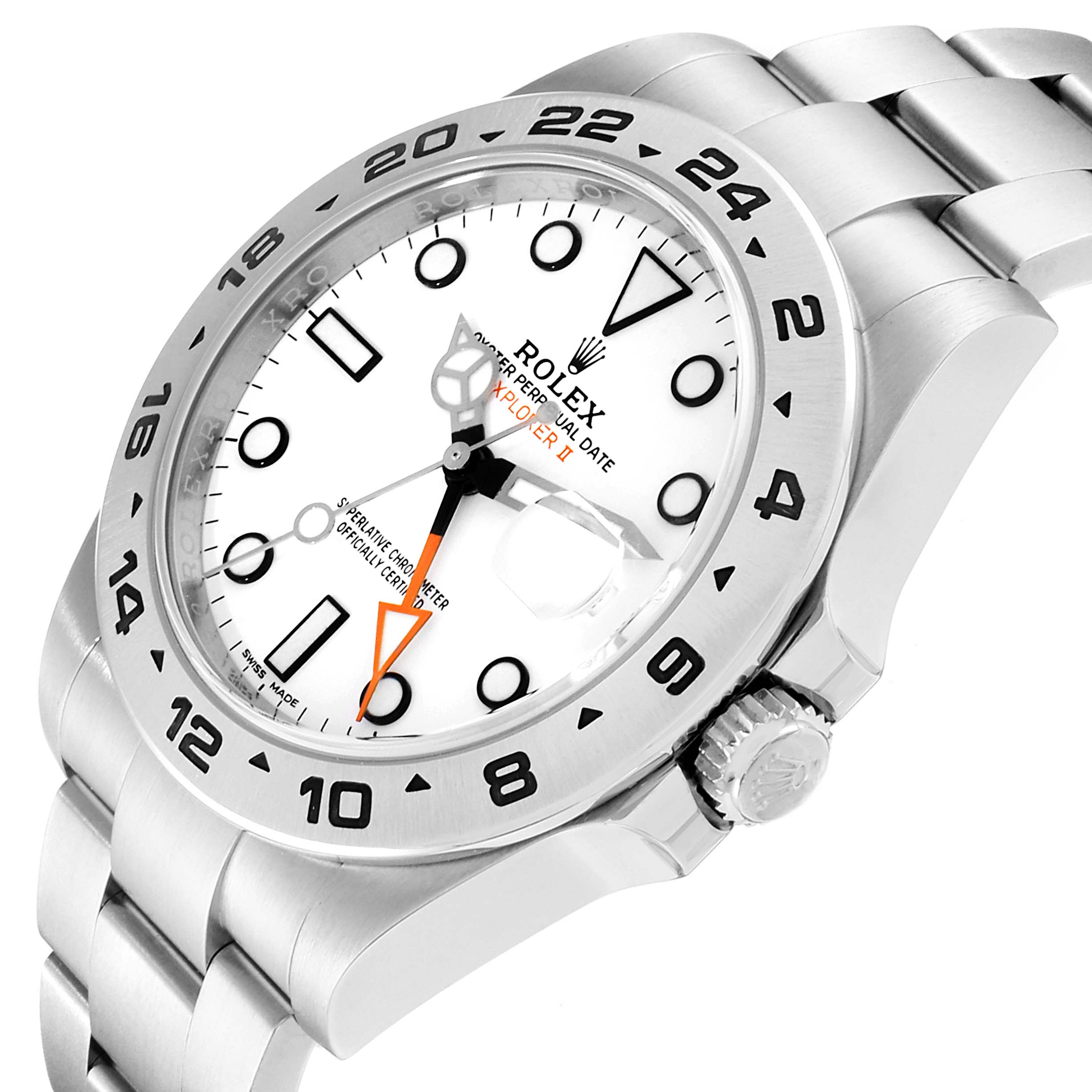The image shows a side angle of the Rolex Explorer 216570 Men
s Stainless Steel White Dial 216570 Men
s Stainless Steel White Dial watch, showcasing its dial, bezel, and part of the bracelet.